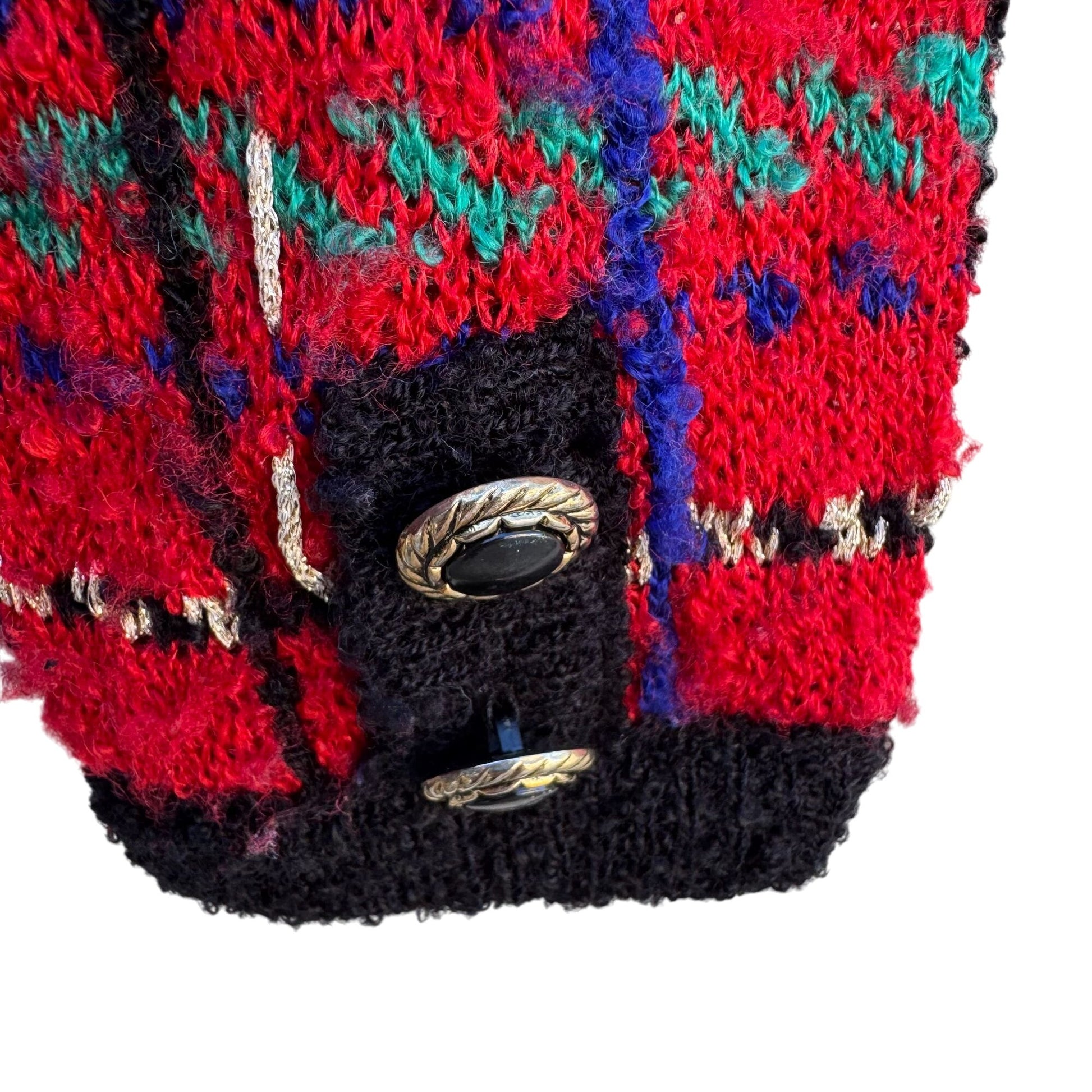 Worthington Vintage Old Money Red Plaid Button-Up Boucle Knit Cardigan Sweater M