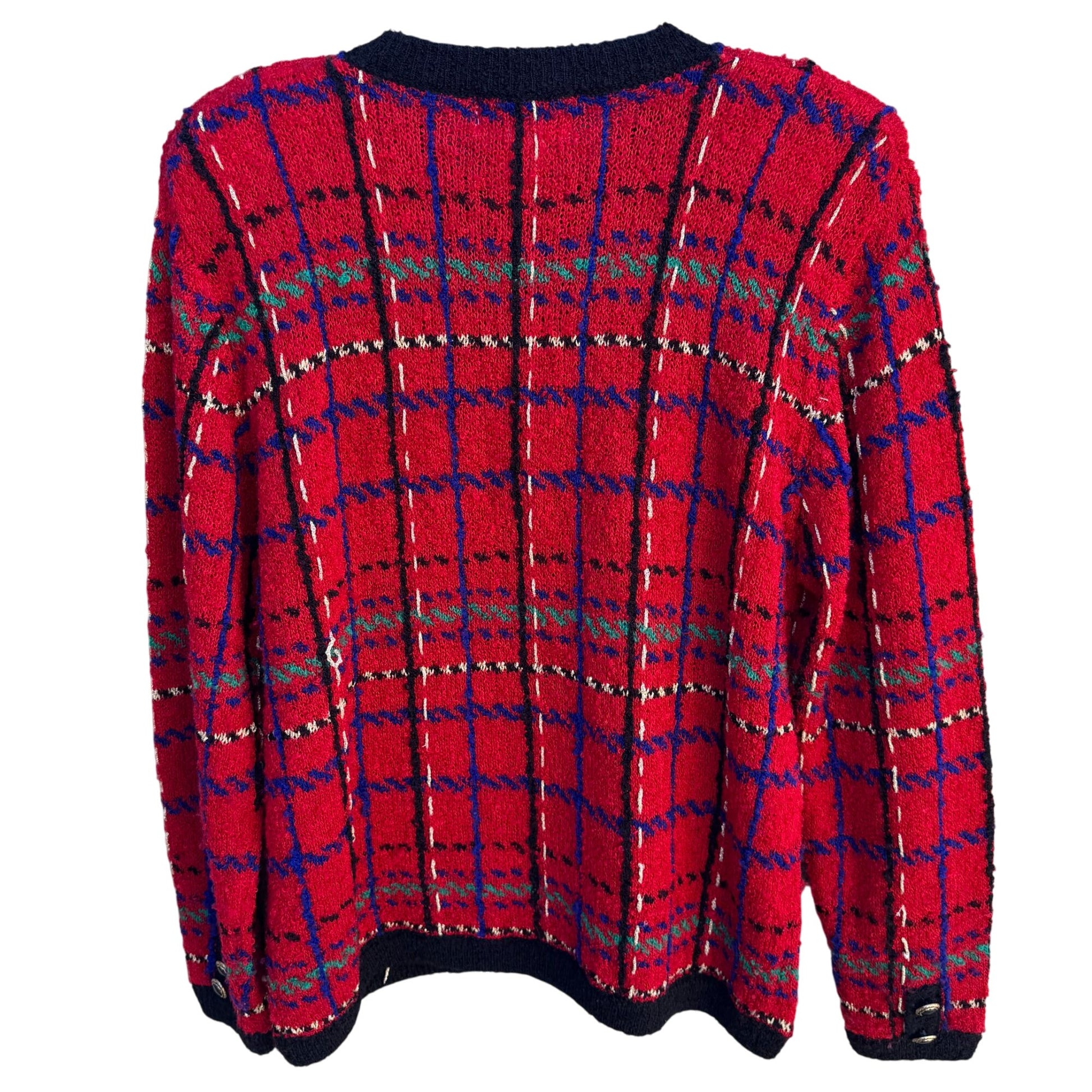 Worthington Vintage Old Money Red Plaid Button-Up Boucle Knit Cardigan Sweater M