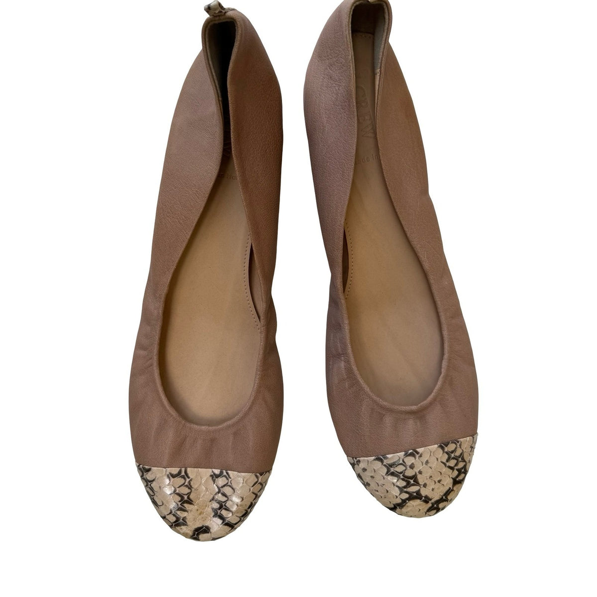 J.Crew Italian Leather Quiet Luxury Snakeskin Cap Toe Ballet Flats Taupe 11