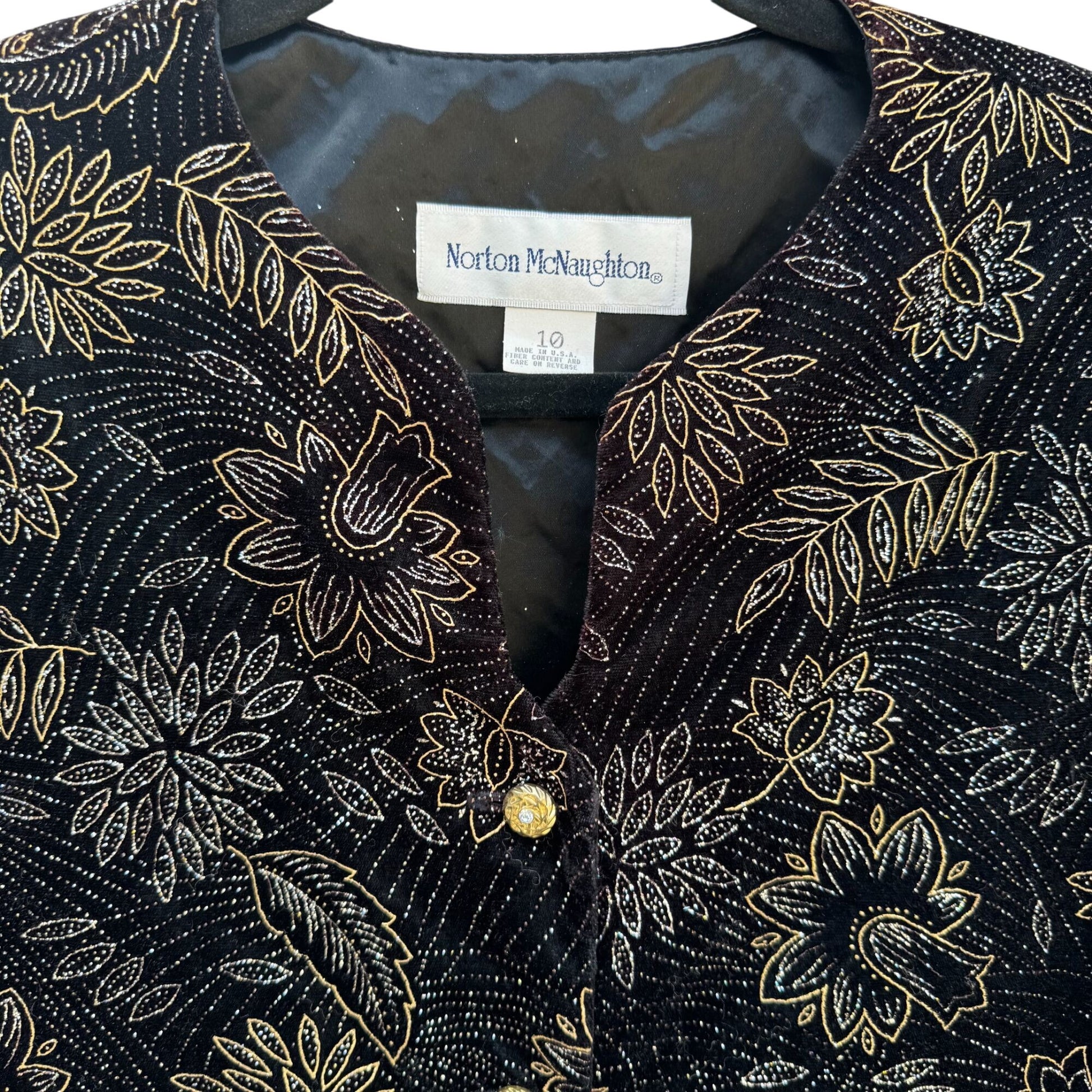 Norton McNaughton Vintage Womens Black & Gold Floral Button-Up Blazer Jacket 10