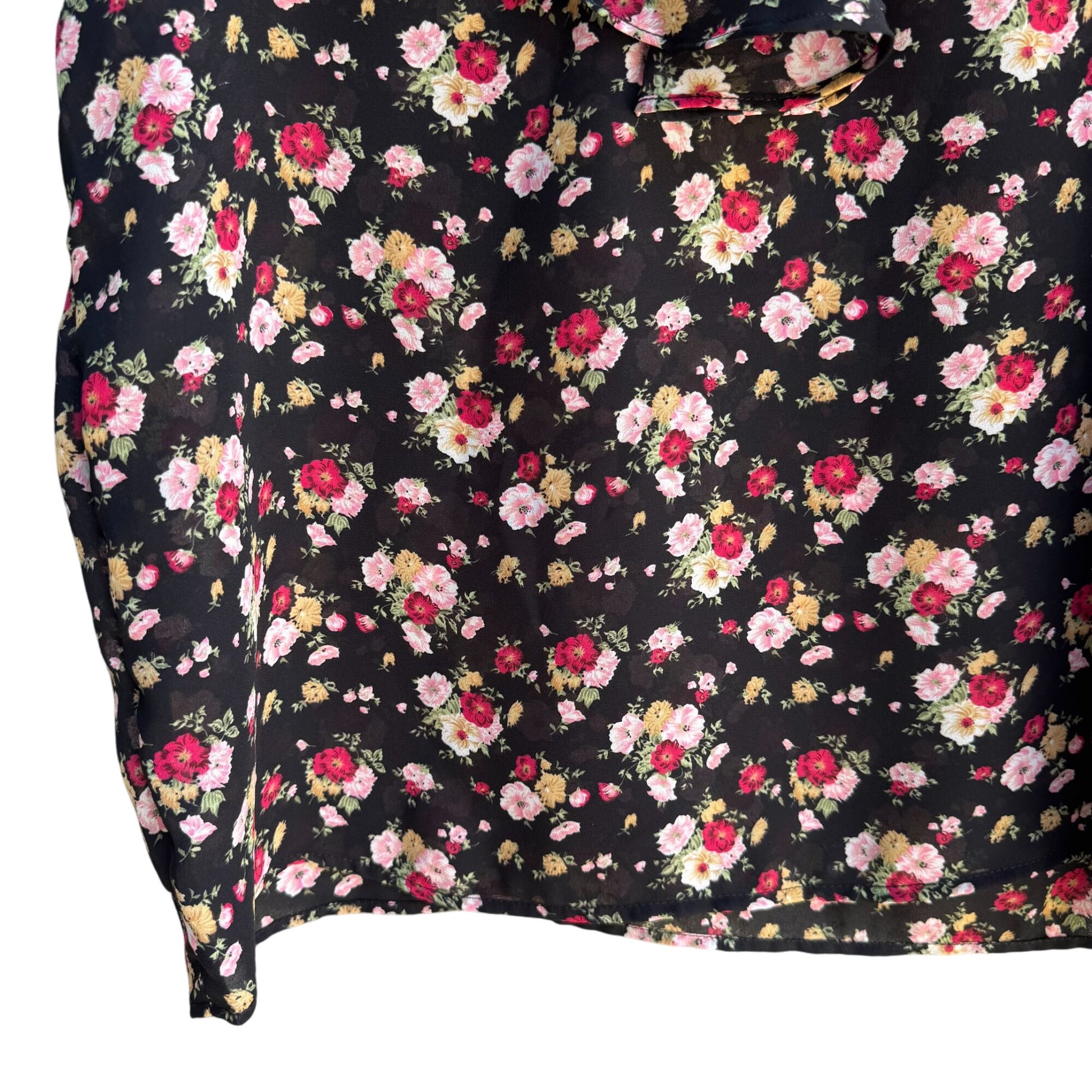 Vintage Womens Sleeveless Boho Floral V Neck Flowy Coquette Ruffle Blouse Shirt