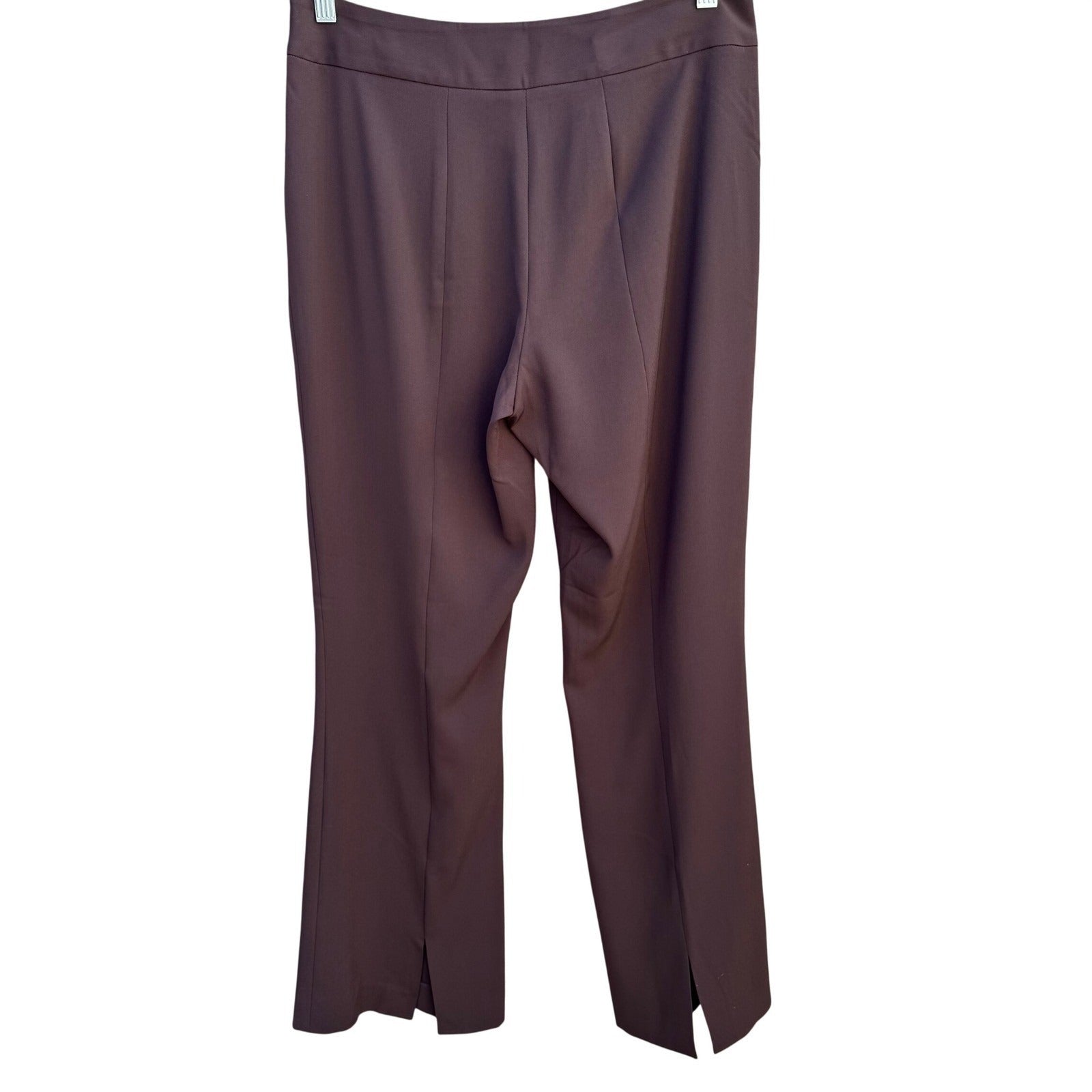 Enough About Me Y2K Brown Flare Leg Trousers Split Hem Dress Pants Womens 8