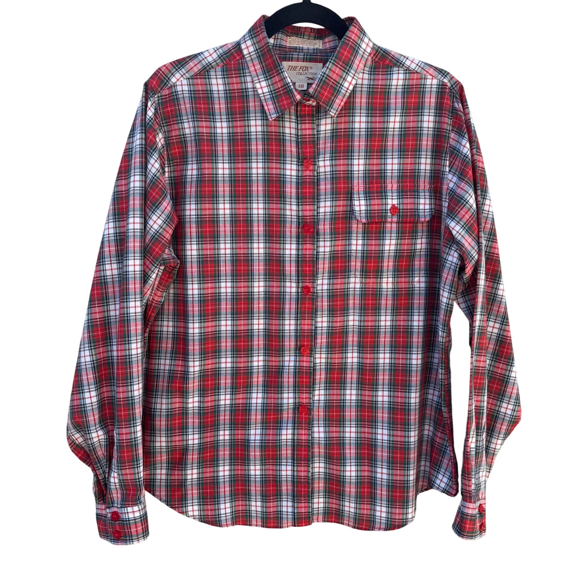 The Fox Collection Womens Red Plaid Button-Up Long Sleeve Cotton Blend Shirt 16