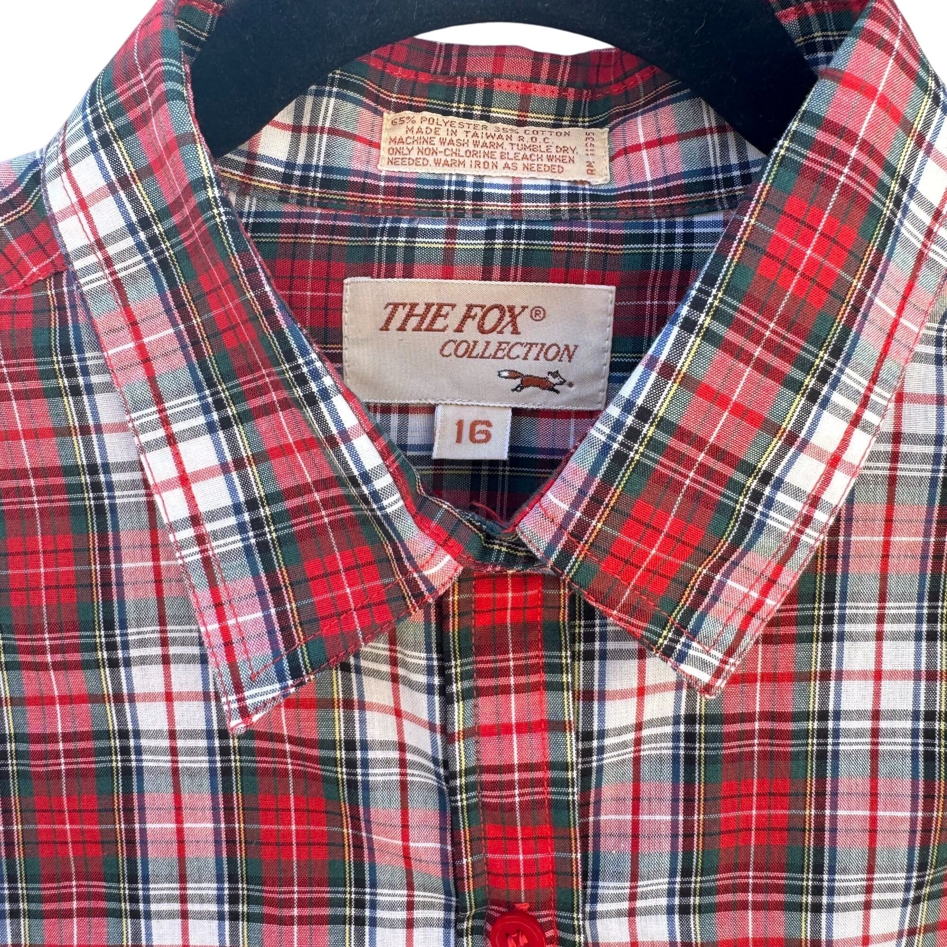 The Fox Collection Womens Red Plaid Button-Up Long Sleeve Cotton Blend Shirt 16