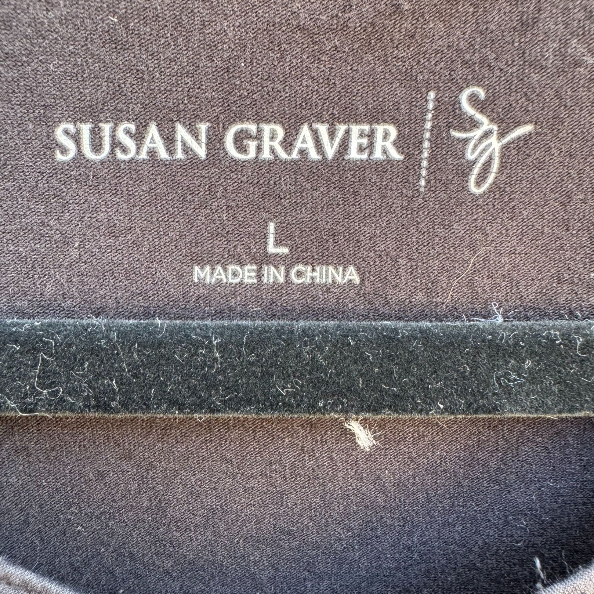 Susan Graver Womens Black Ruffle Front 3/4 Sleeve Knit Cotton Spandex Top L