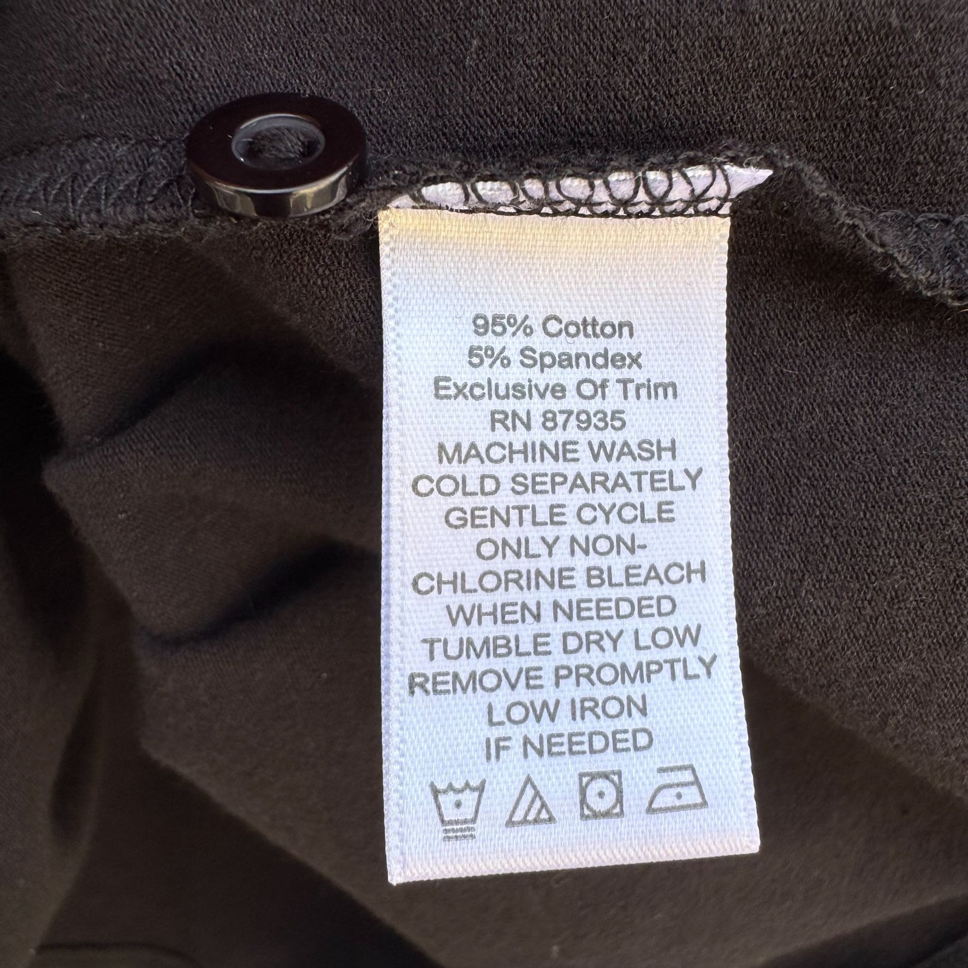 Susan Graver Womens Black Ruffle Front 3/4 Sleeve Knit Cotton Spandex Top L