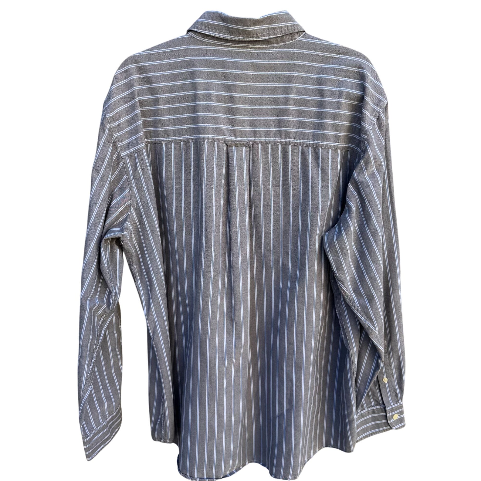 Chaps Ralph Lauren Mens Long Sleeve Button-Up Gray Blue White Striped Shirt XL