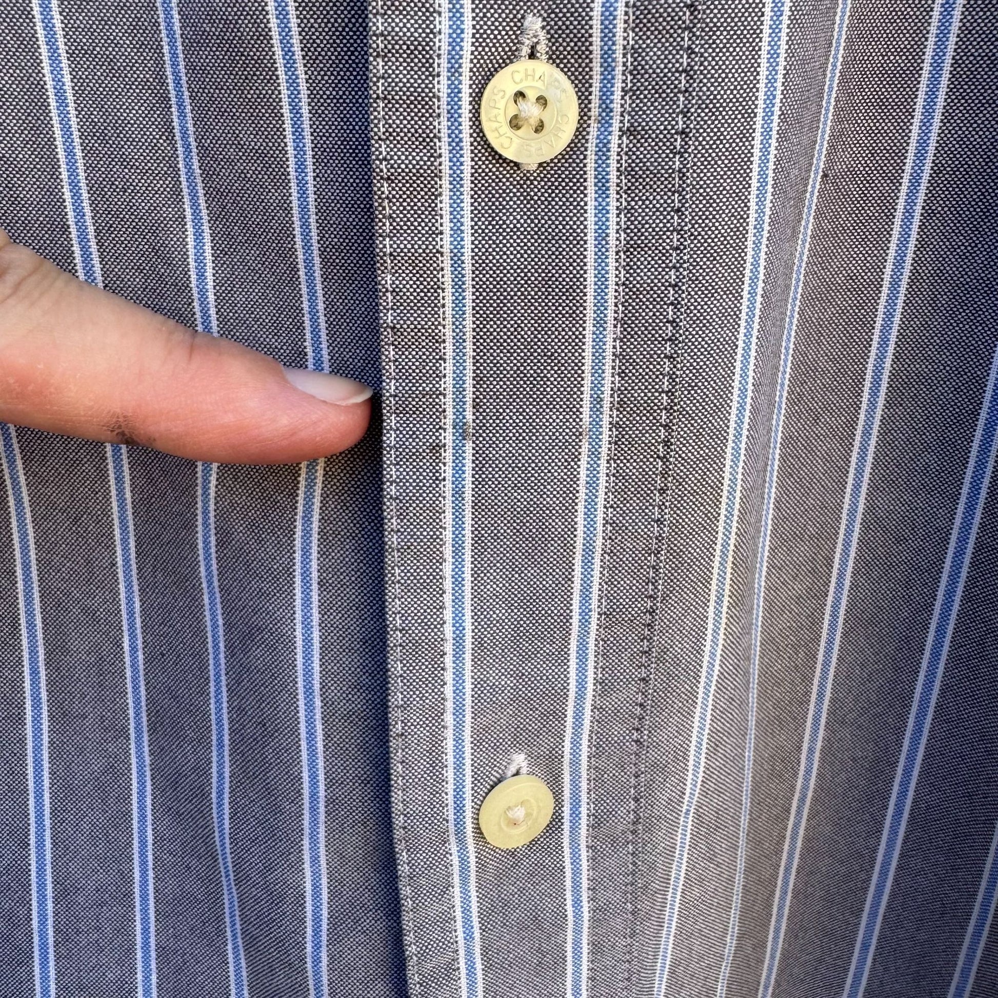 Chaps Ralph Lauren Mens Long Sleeve Button-Up Gray Blue White Striped Shirt XL