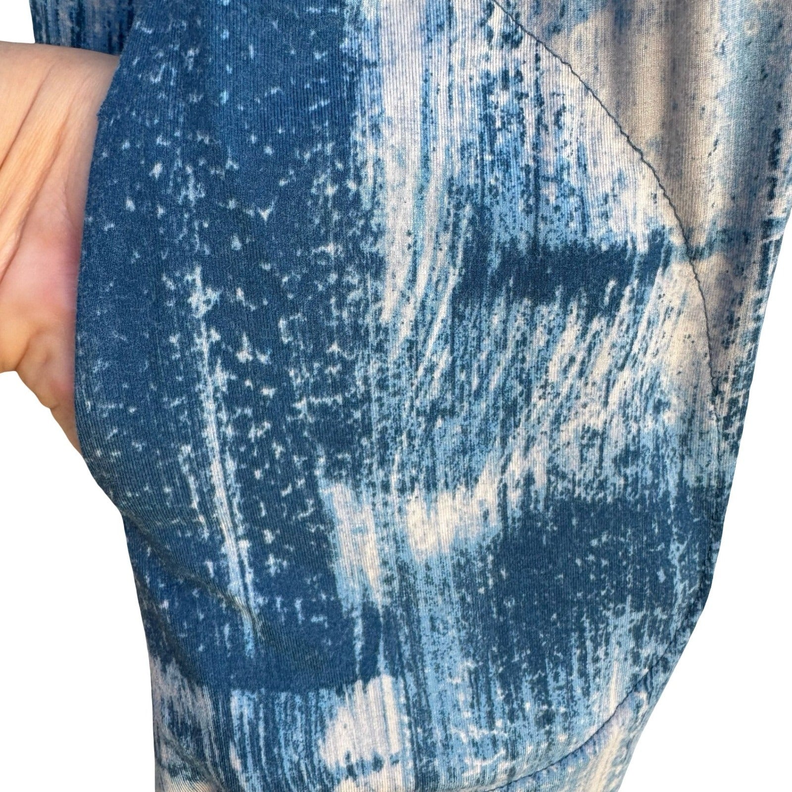 LOGO Lori Goldstein Blue Abstract Brushstroke Open Front Cardigan Sheer Hem M