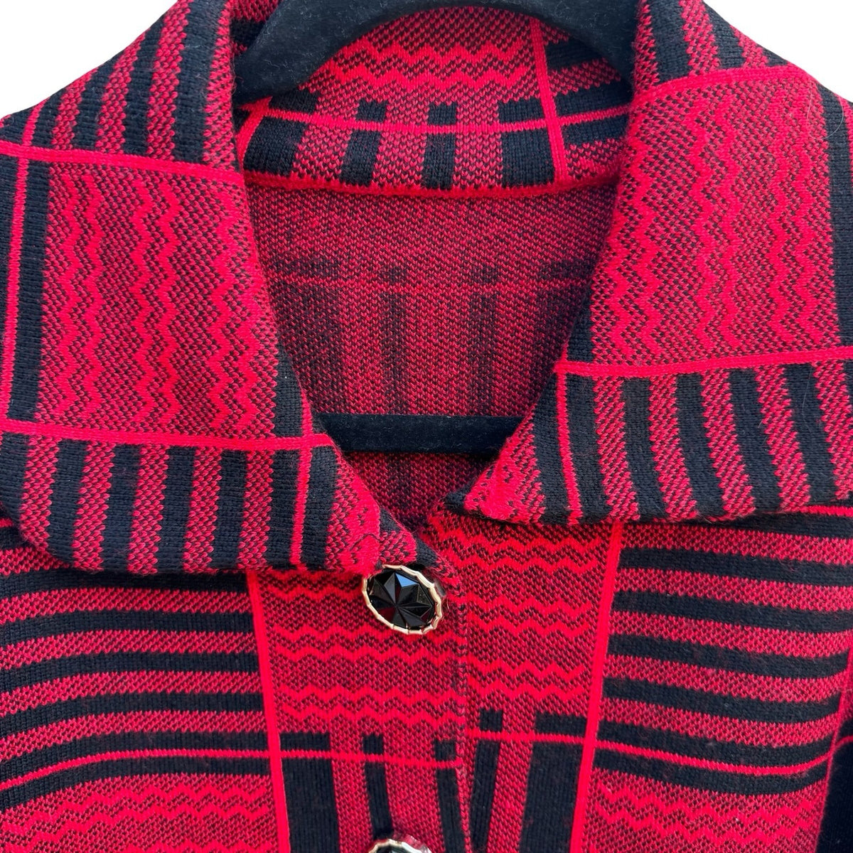 Dark Academia Vintage Mod Geometric Preppy Plaid Knit Cardigan Red Womens L