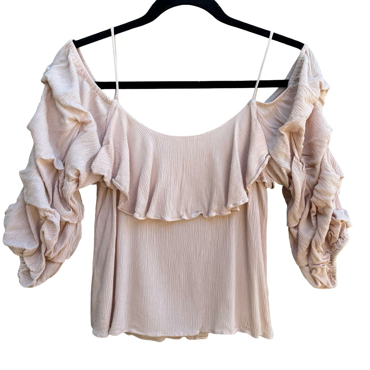 Zara Woman Coquette Balletcore Fairy Pastel Pink Ruffle Cold Shoulder Blouse S