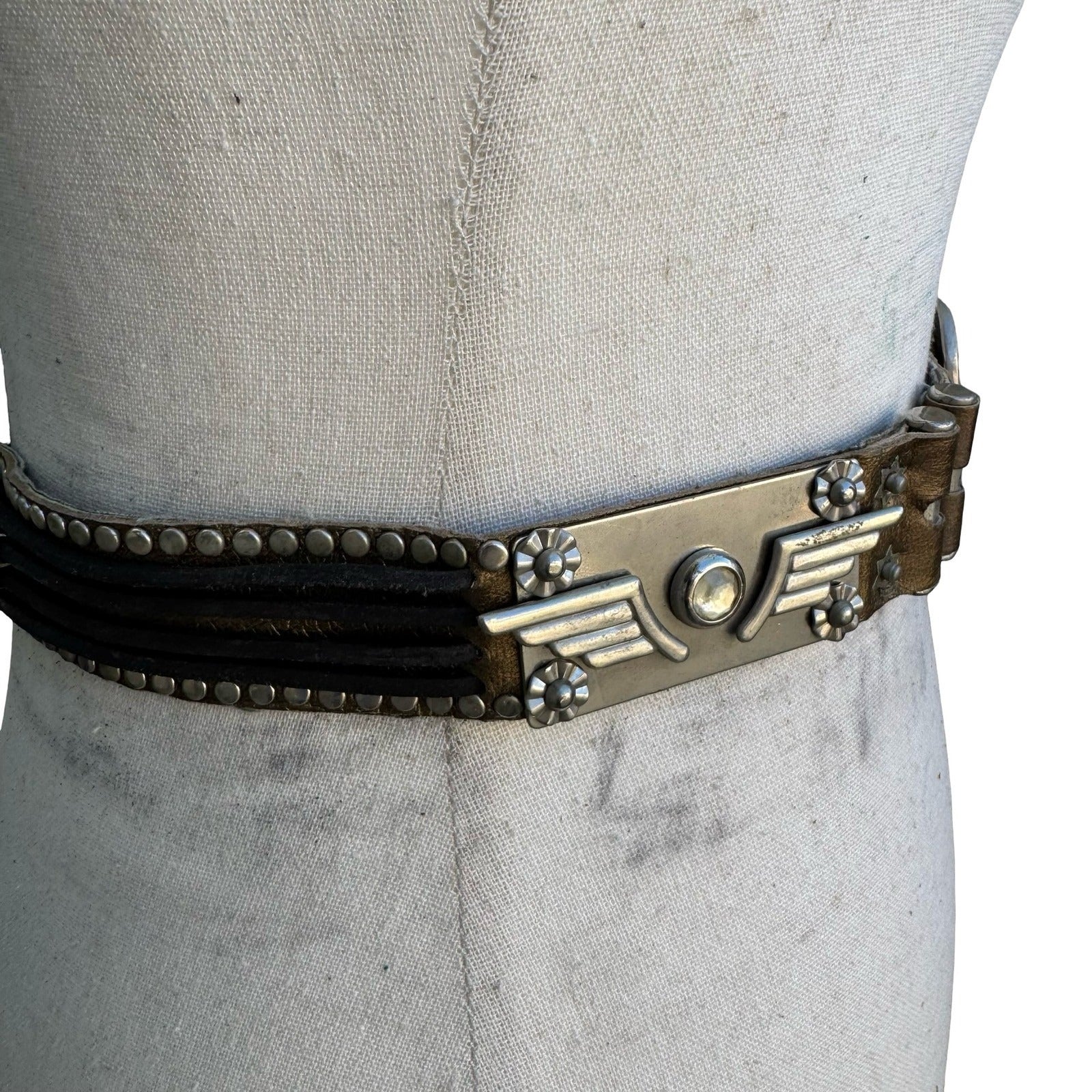 Lily Farouche Bronze Leather Studded Western Belt Star Winged Buckle Size 2