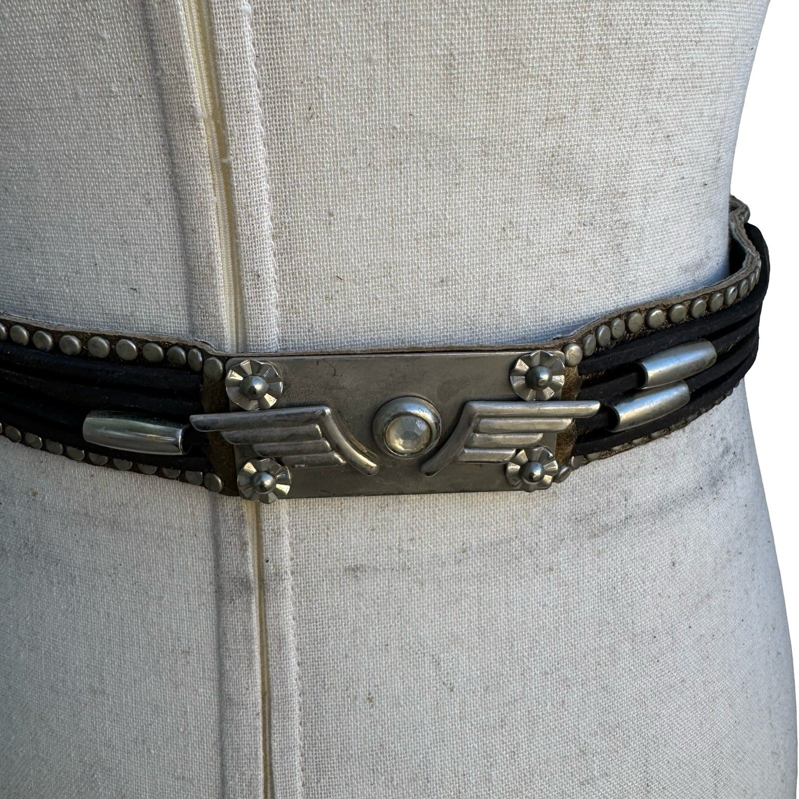 Lily Farouche Bronze Leather Studded Western Belt Star Winged Buckle Size 2