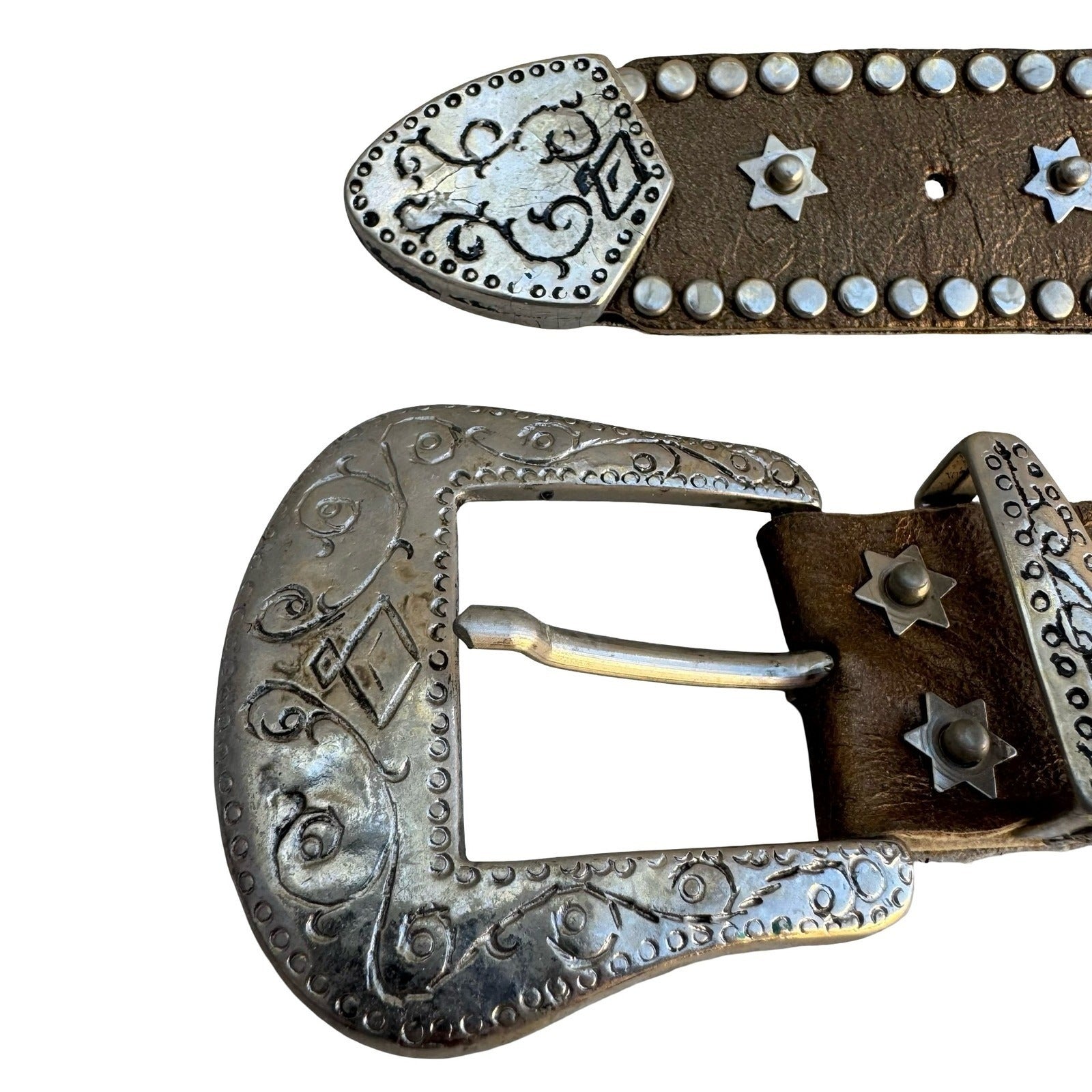 Lily Farouche Bronze Leather Studded Western Belt Star Winged Buckle Size 2