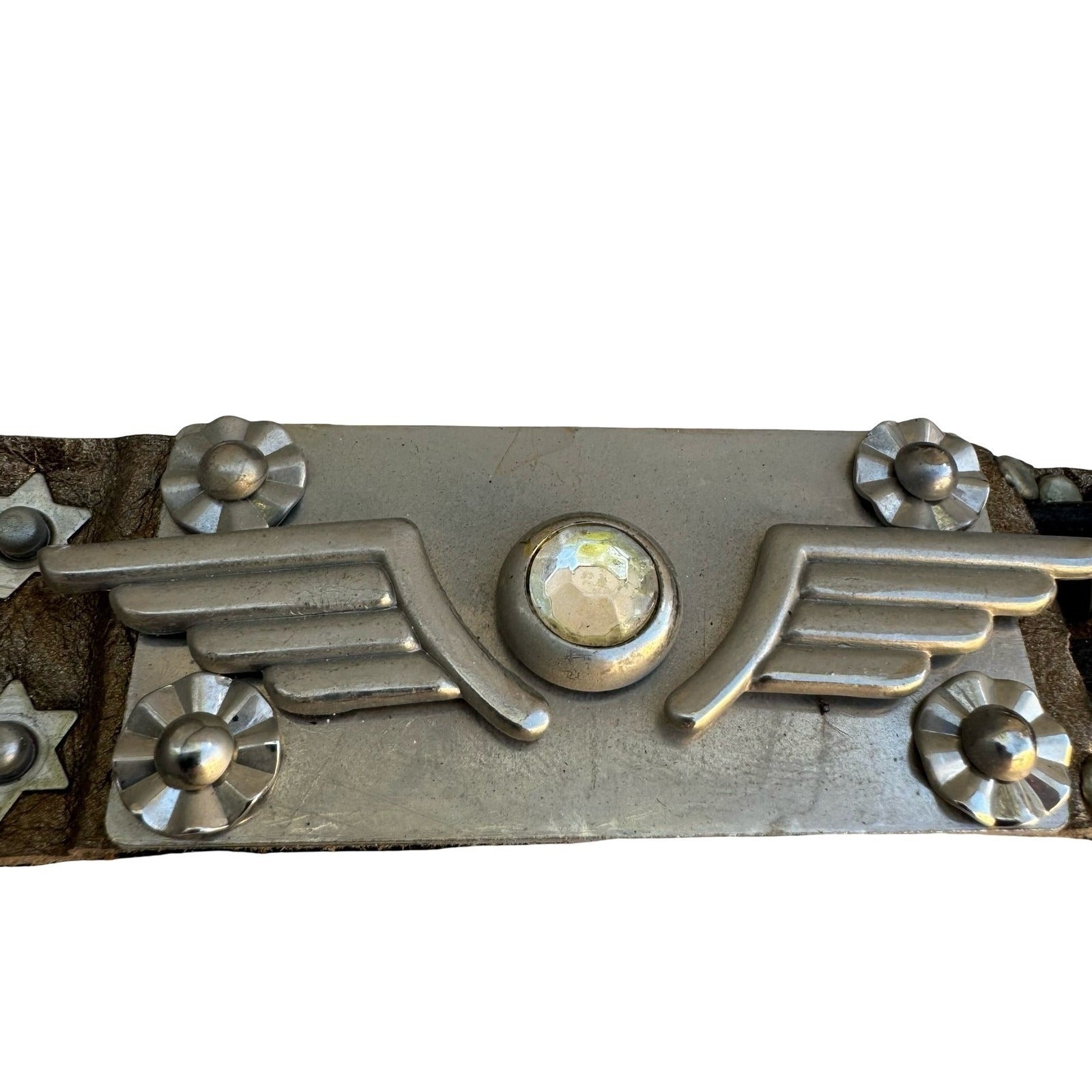 Lily Farouche Bronze Leather Studded Western Belt Star Winged Buckle Size 2