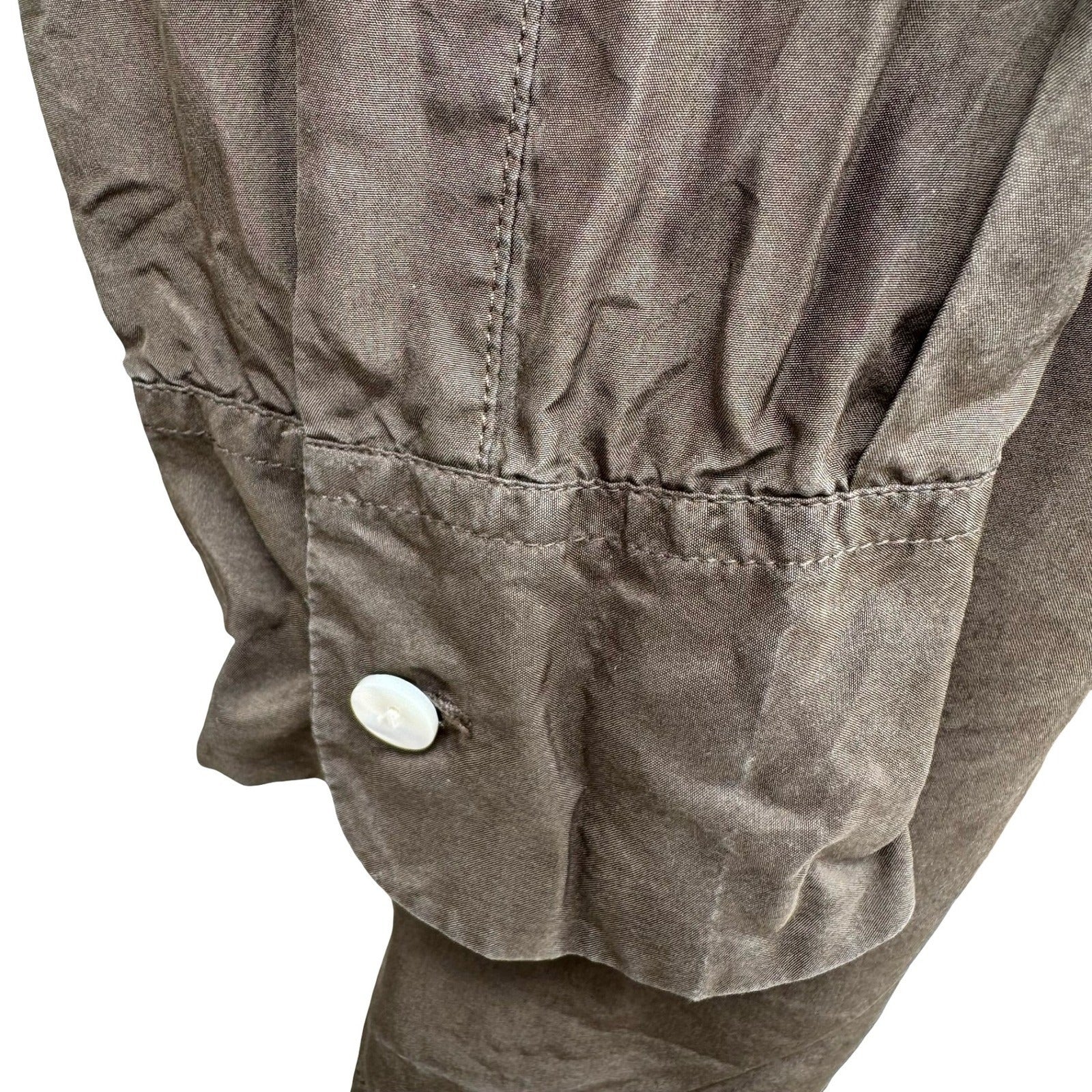 Gruppo Capi Vintage Mens M Silk Button Down Shirt Olive Green Long Sleeve Luxury