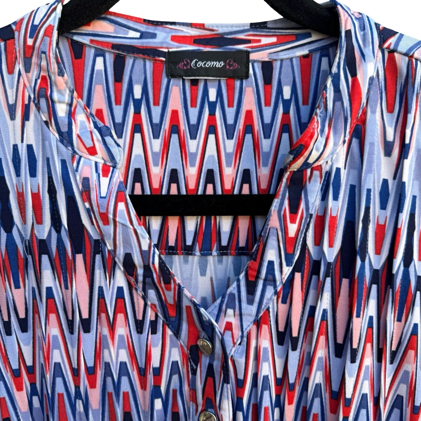 Cocomo Mod Professional Flowy Workwear Sleeveless Geometric Chevron Blouse XL