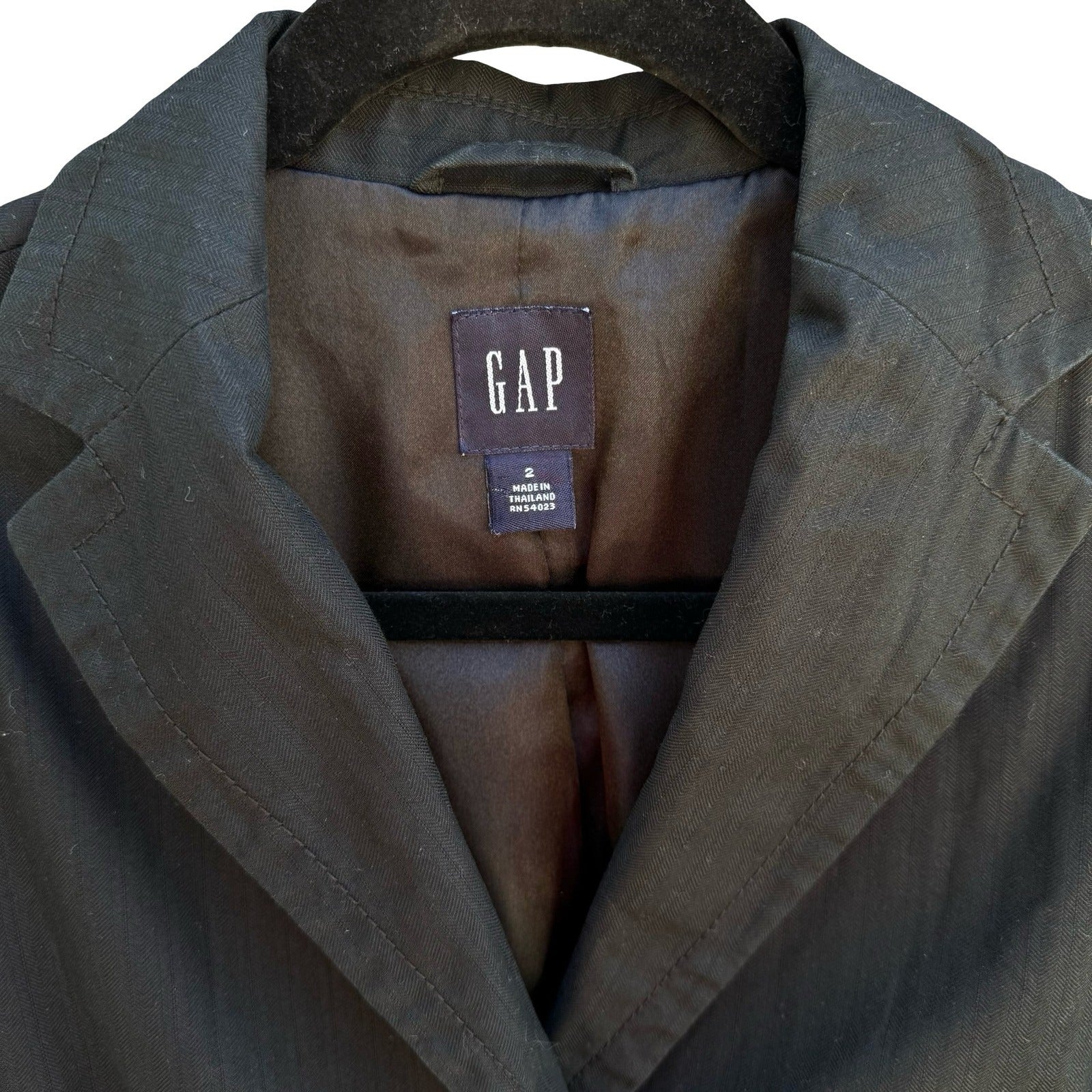 Gap Vintage 90s Cotton Linen Preppy Blazer Jacket Black Tailored Office Womens 2