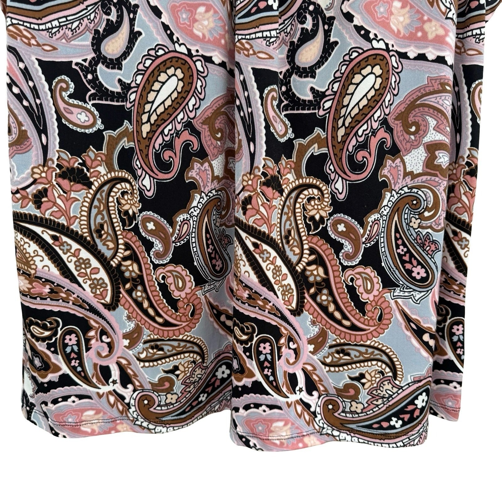 Kasper Womens Paisley Psychedelic Sleeveless Knit Top Pink Pleated Neck Mod Chic