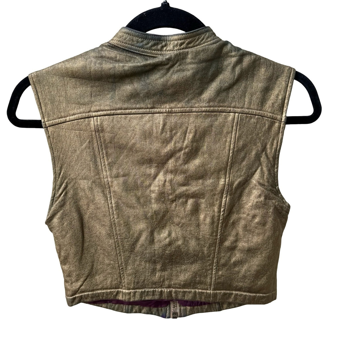 Karen Millen Y2K Cyberpunk Glam Rock Metallic Gold Cropped Edgy Moto Biker Vest
