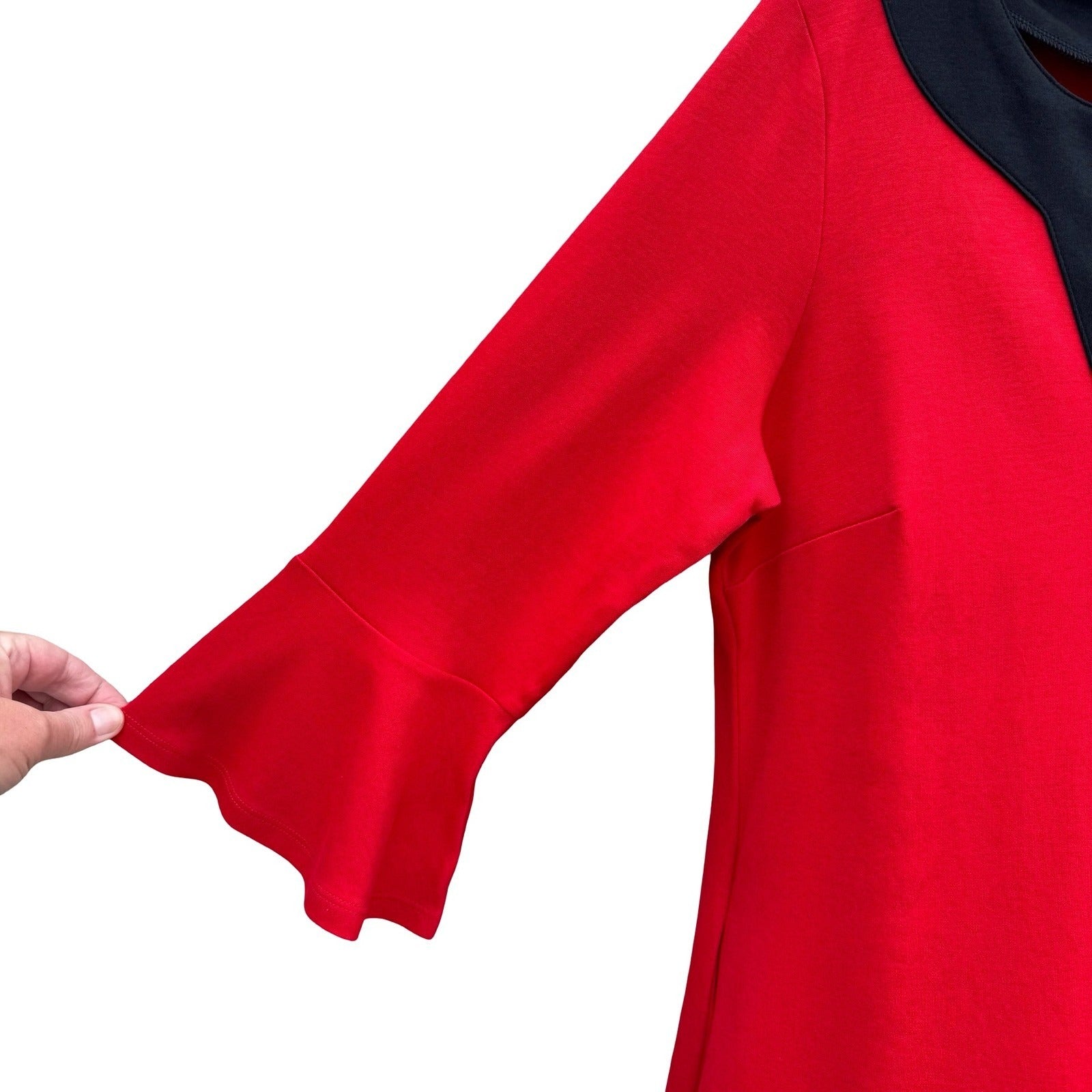 New York & Company Red Shift Dress Notched Neck Bell Sleeve Pockets Medium NEW