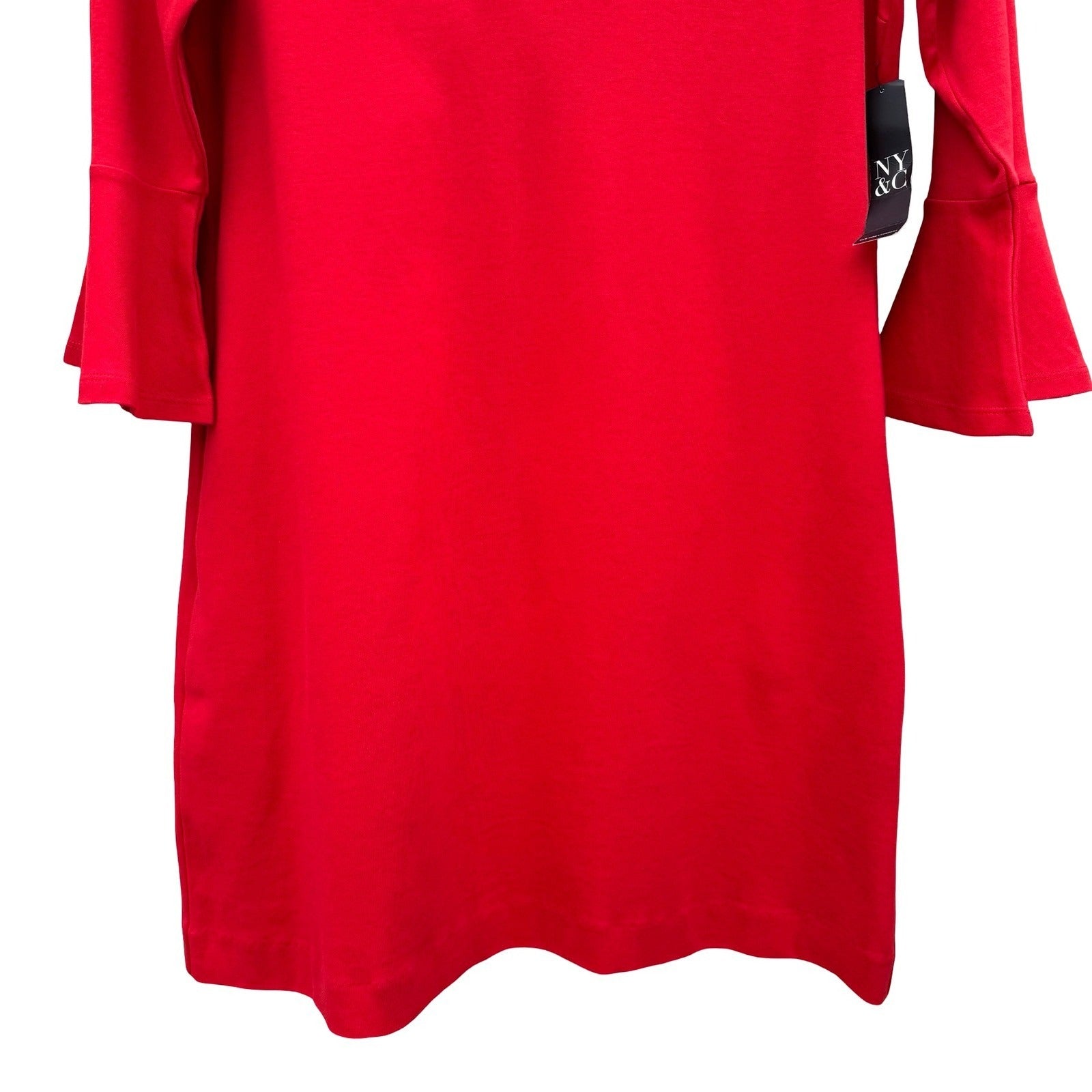 New York & Company Red Shift Dress Notched Neck Bell Sleeve Pockets Medium NEW