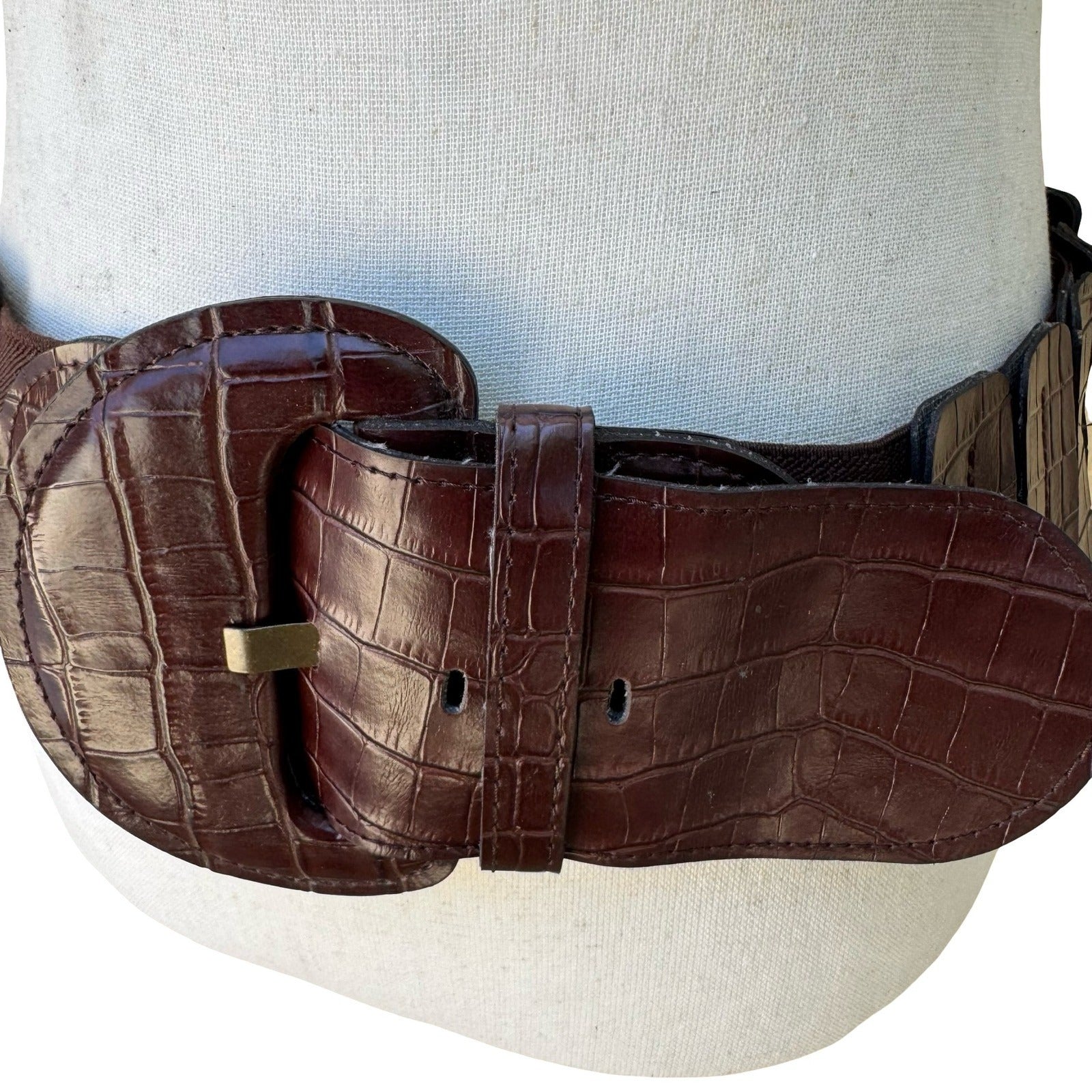 Bebe Vintage 90s Y2K Indie Sleaze Brown Crocodile Embossed Wide Cinch Belt M/L