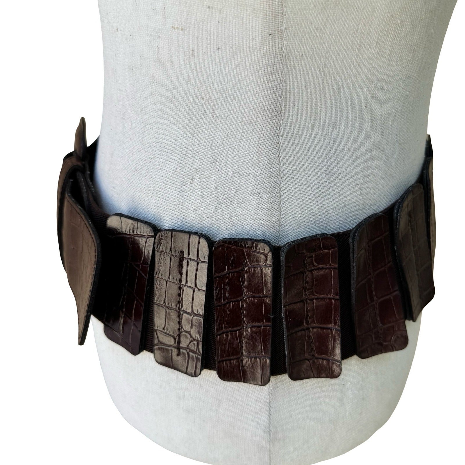 Bebe Vintage 90s Y2K Indie Sleaze Brown Crocodile Embossed Wide Cinch Belt M/L