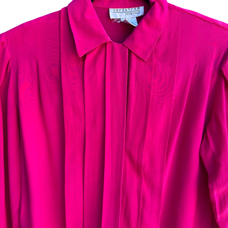 Nordstrom Vintage Womens 2 Silk Pink Long Sleeve Shirt Blouse Preppy Old Money