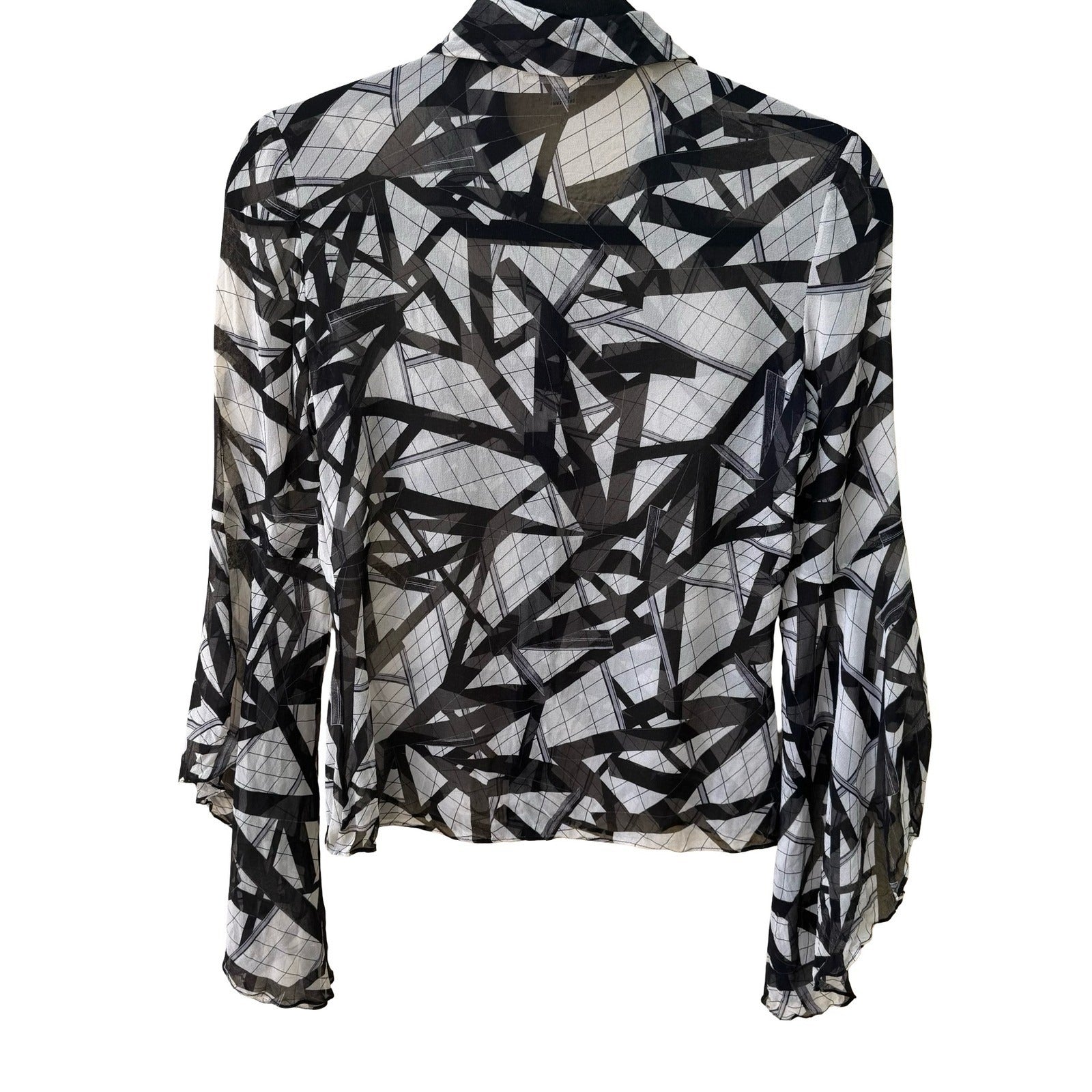 Diane von Furstenberg Y2K Silk Witchy Sheer Minimalist Bell Sleeve Blouse 4