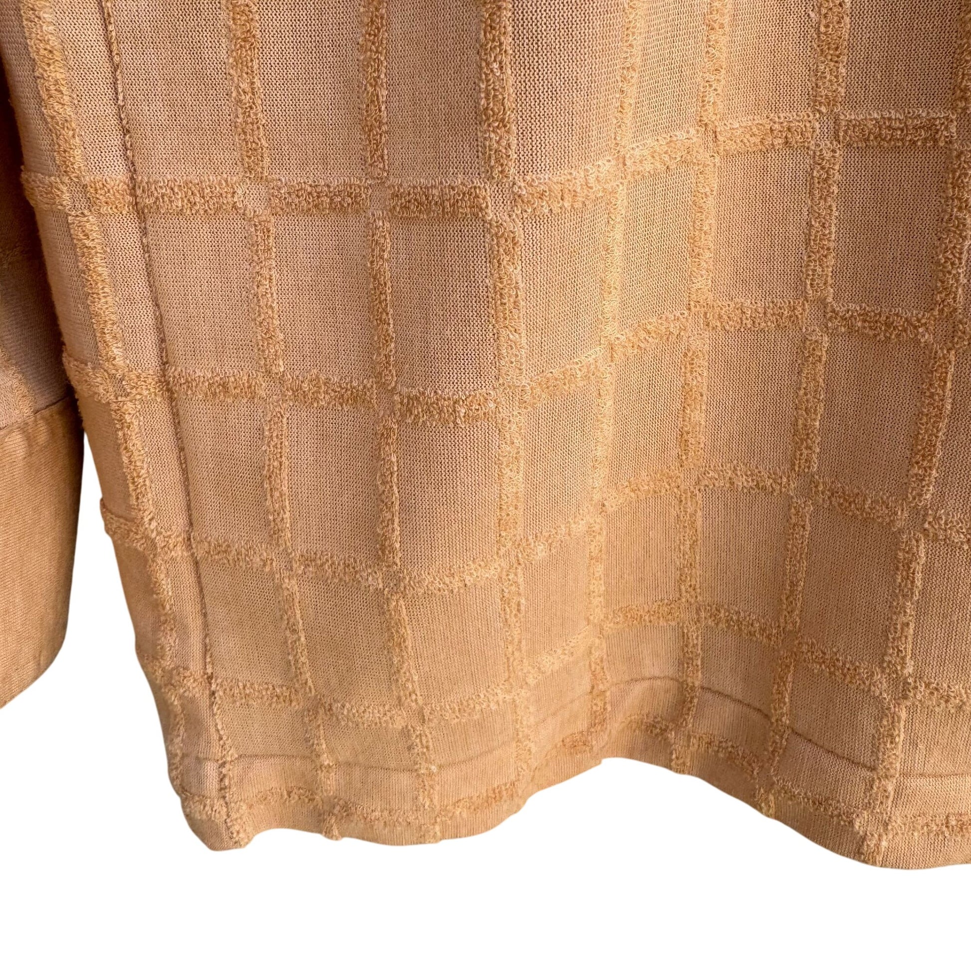 Serano Vintage Mens Tan Long-Sleeve Textured Grid Terrycloth Pocket Polo Shirt