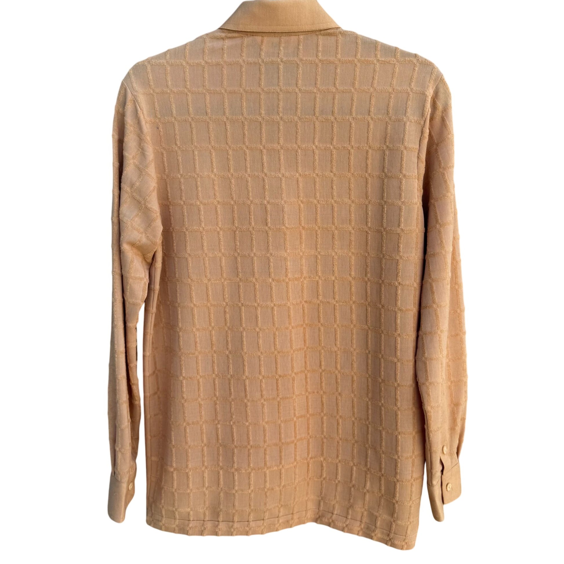 Serano Vintage Mens Tan Long-Sleeve Textured Grid Terrycloth Pocket Polo Shirt