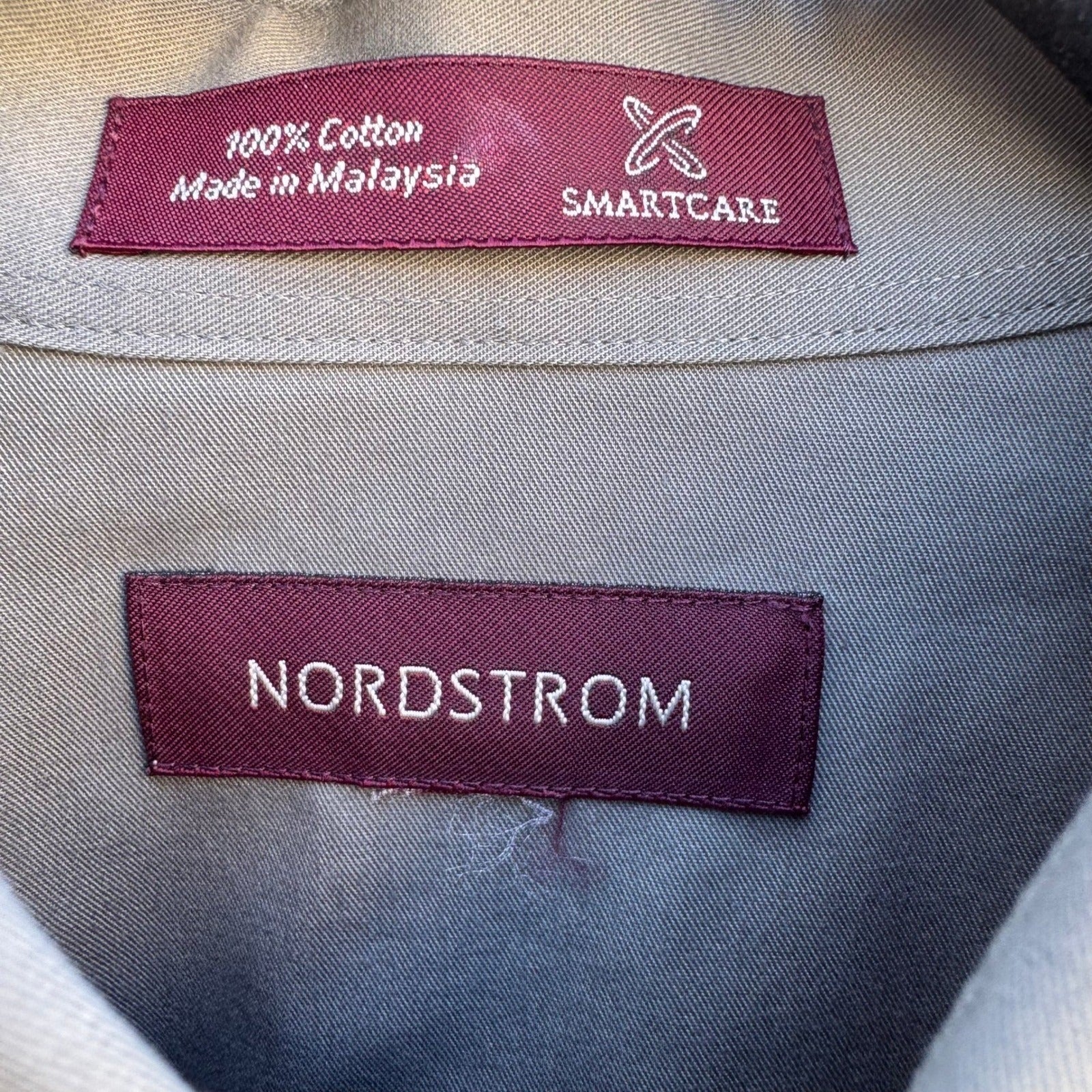 Nordstrom Smartcare Mens Long Sleeve Button Down Shirt Grey Cotton Sailboat Logo