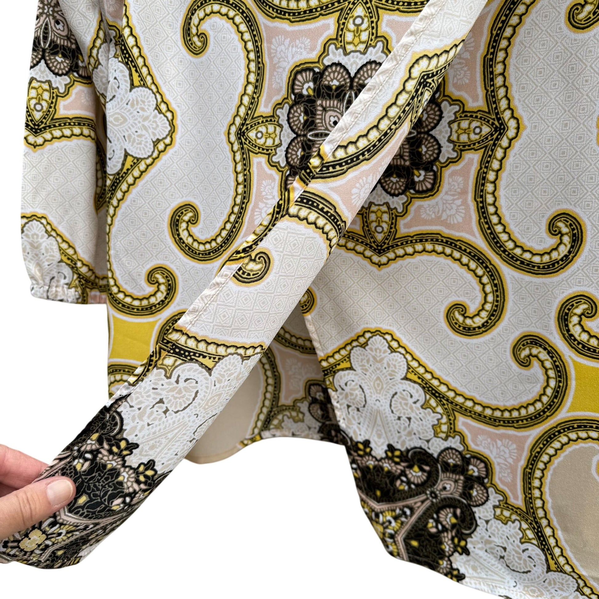 New York & Company Womens Paisley Pattern 3/4 Sleeves Split Back Blouse Top S