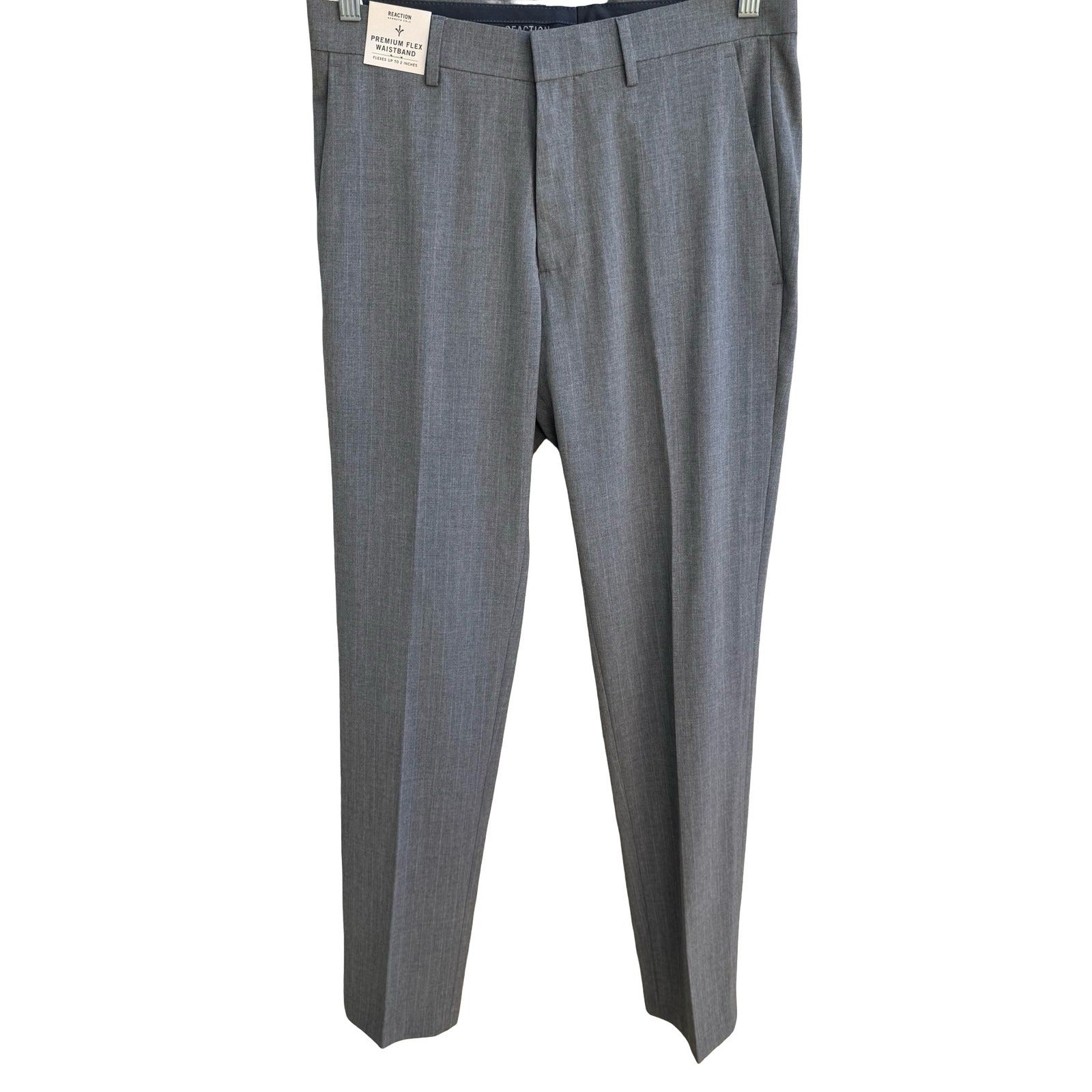 Kenneth Cole Reaction Mens Slim Fit Stretch Dress Pant Grey 30x32 Minimalist NEW
