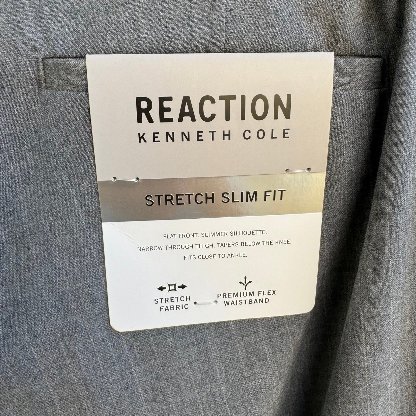 Kenneth Cole Reaction Mens Slim Fit Stretch Dress Pant Grey 30x32 Minimalist NEW