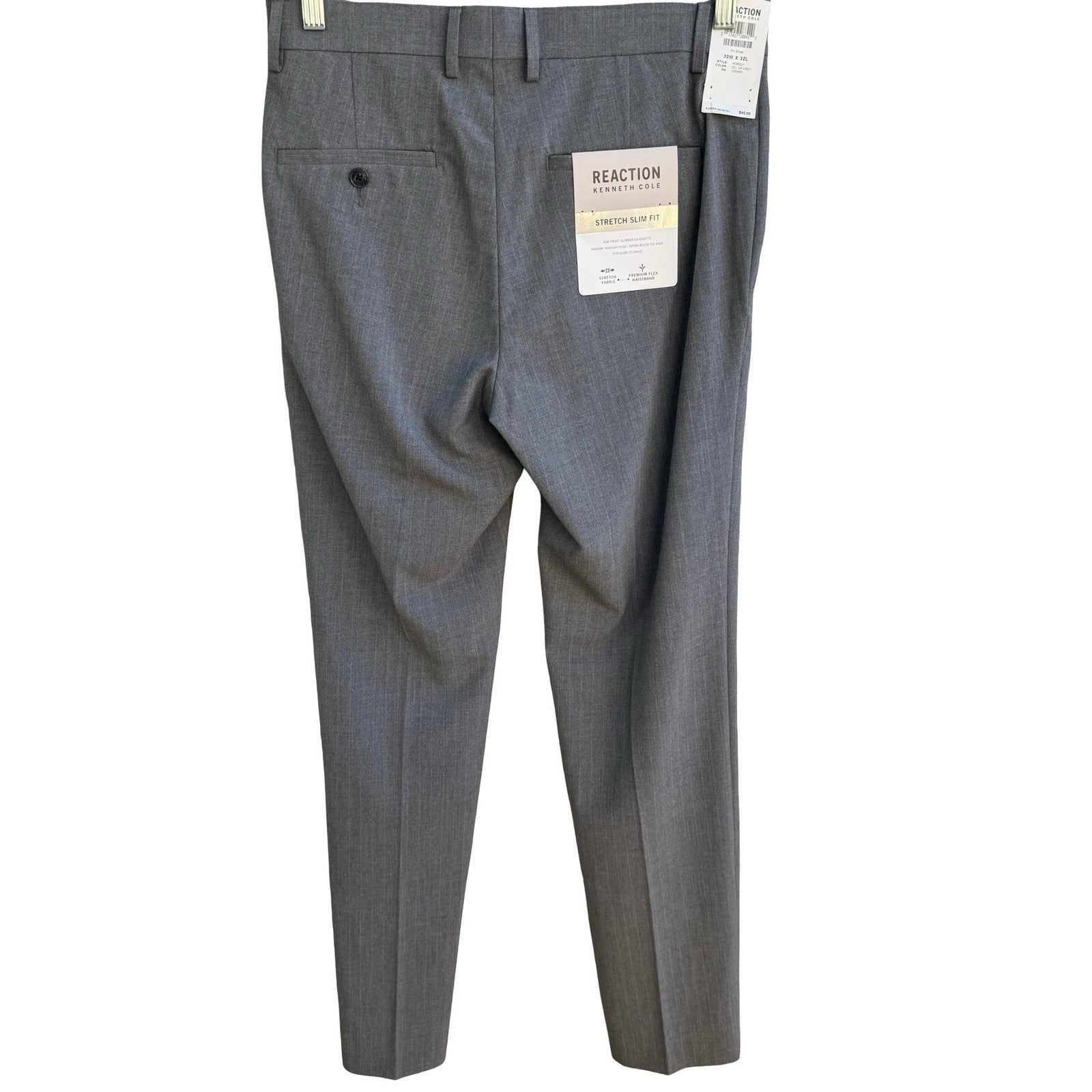 Kenneth Cole Reaction Mens Slim Fit Stretch Dress Pant Grey 30x32 Minimalist NEW