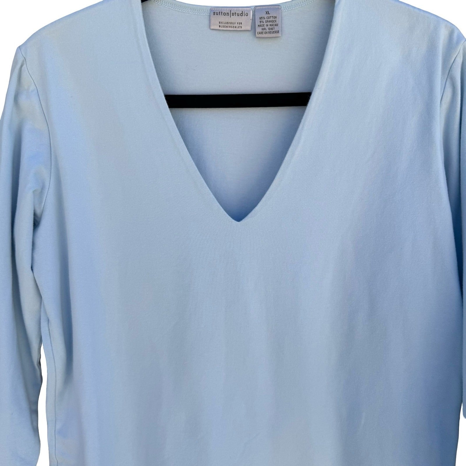 Sutton Studio V-Neck 3/4 Sleeve Minimalist Layering Top Womens Pastel Blue XL