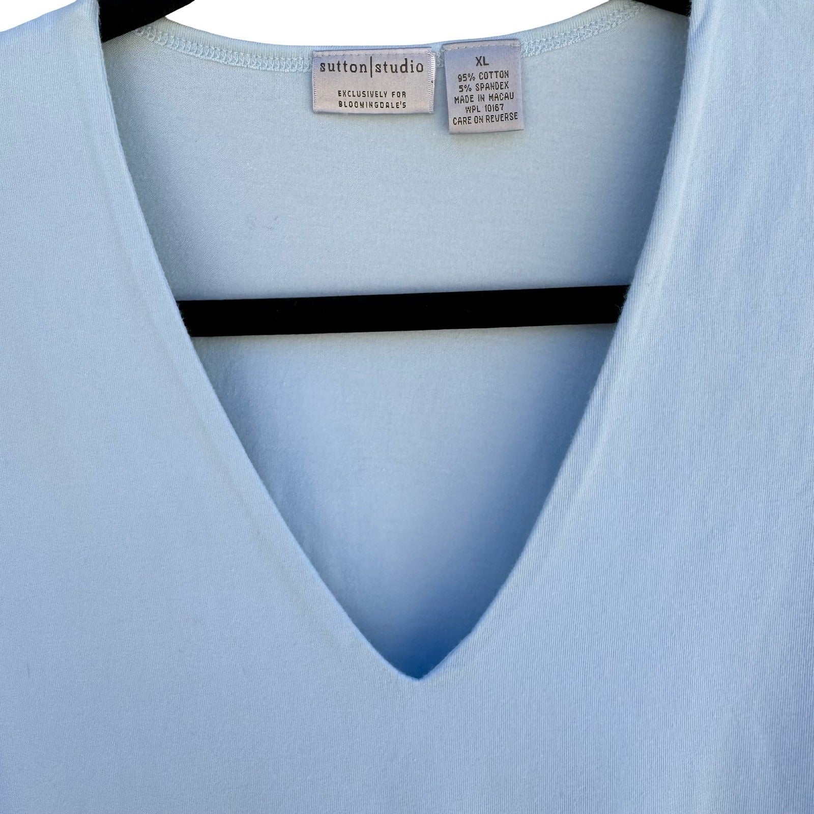 Sutton Studio V-Neck 3/4 Sleeve Minimalist Layering Top Womens Pastel Blue XL