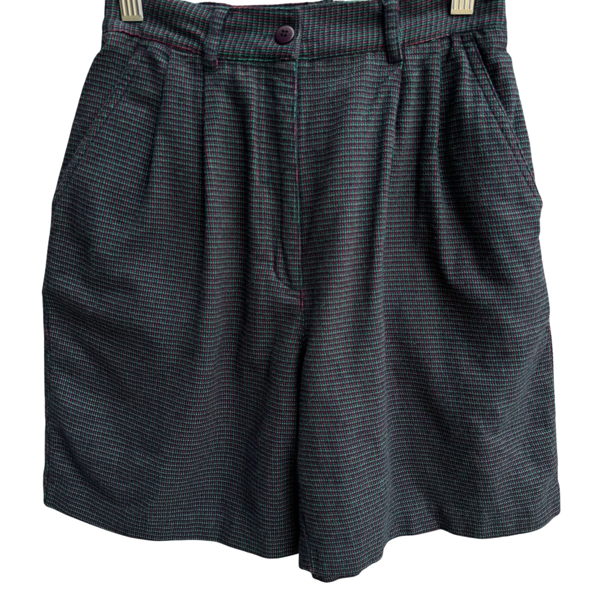 Sarah English Petite Vintage Womens Blue Plaid Tweed Pleated Cotton Shorts 4P