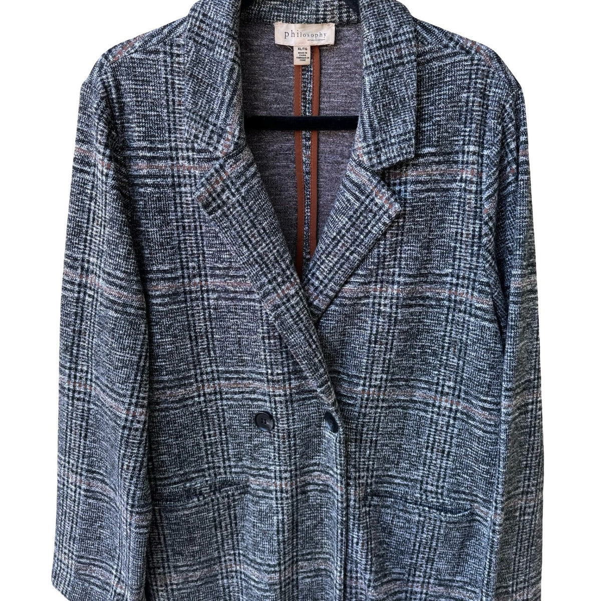 Philosophy Dark Academia Preppy Professional Plaid Longline Blazer Jacket XL