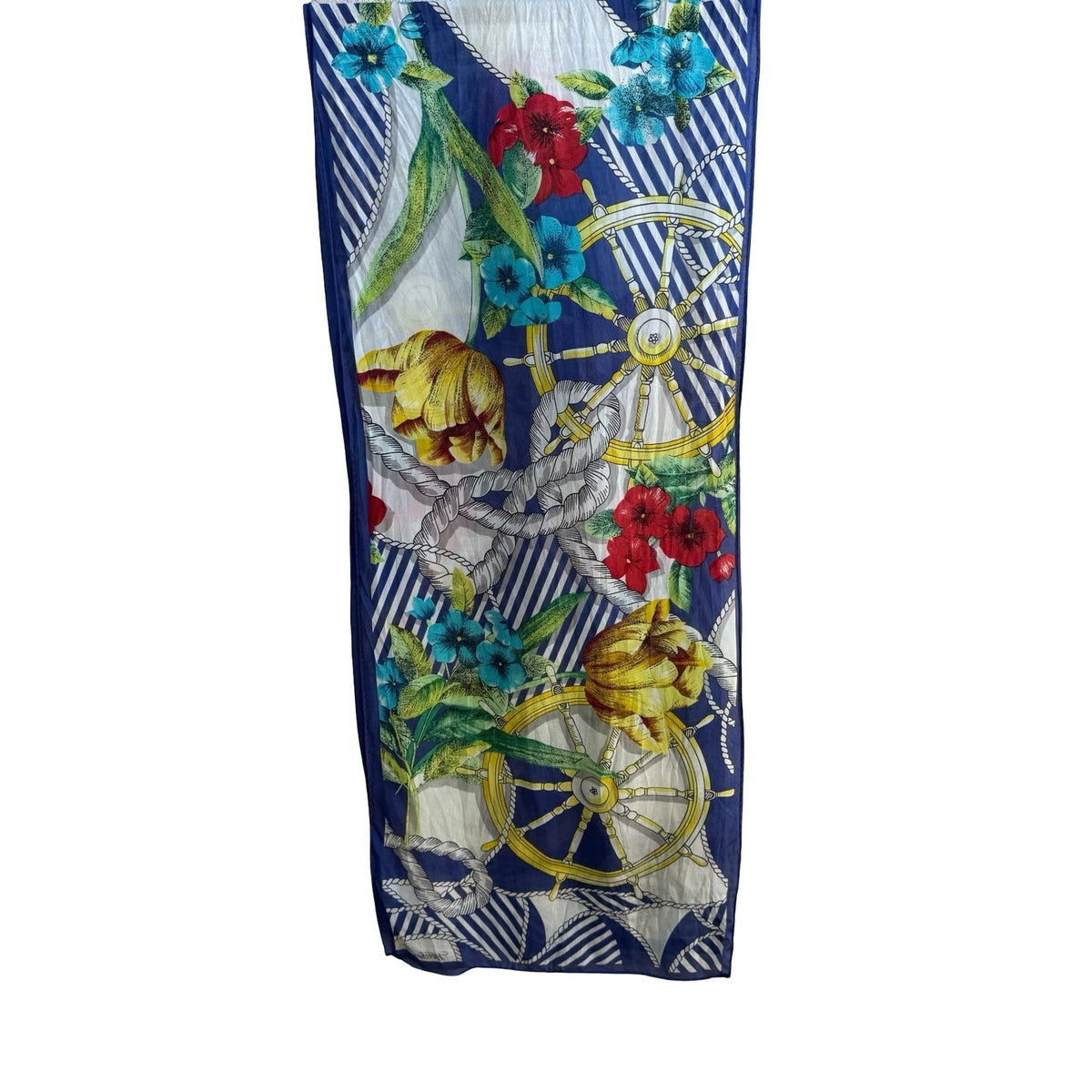 Worthington Silk Hand Stitch Nautical Floral Scarf Coastal Sheer Rectangle Scarf