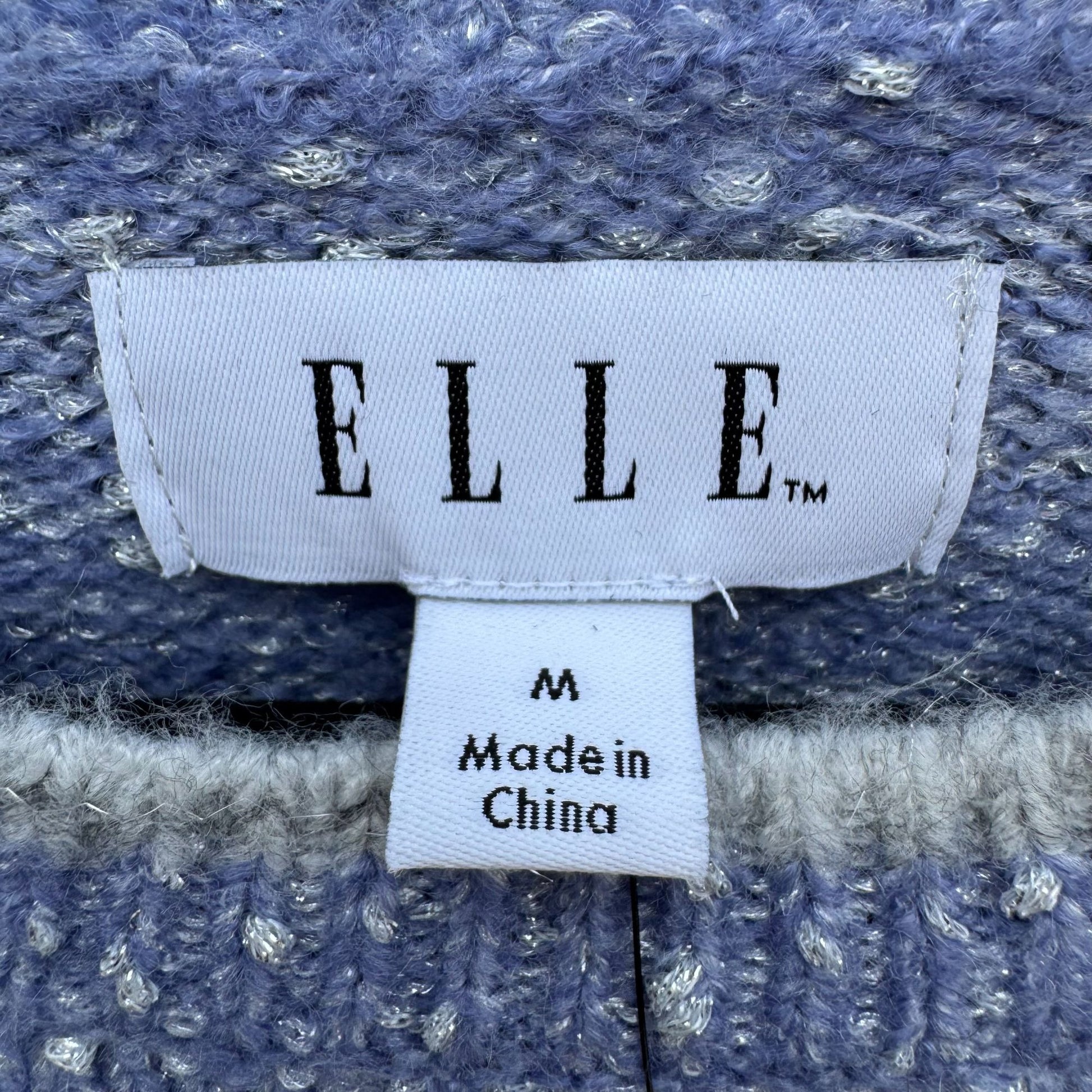 Elle Womens M Blue Speckled Metallic Knit Sweater Scalloped Hem Cozy Winter New