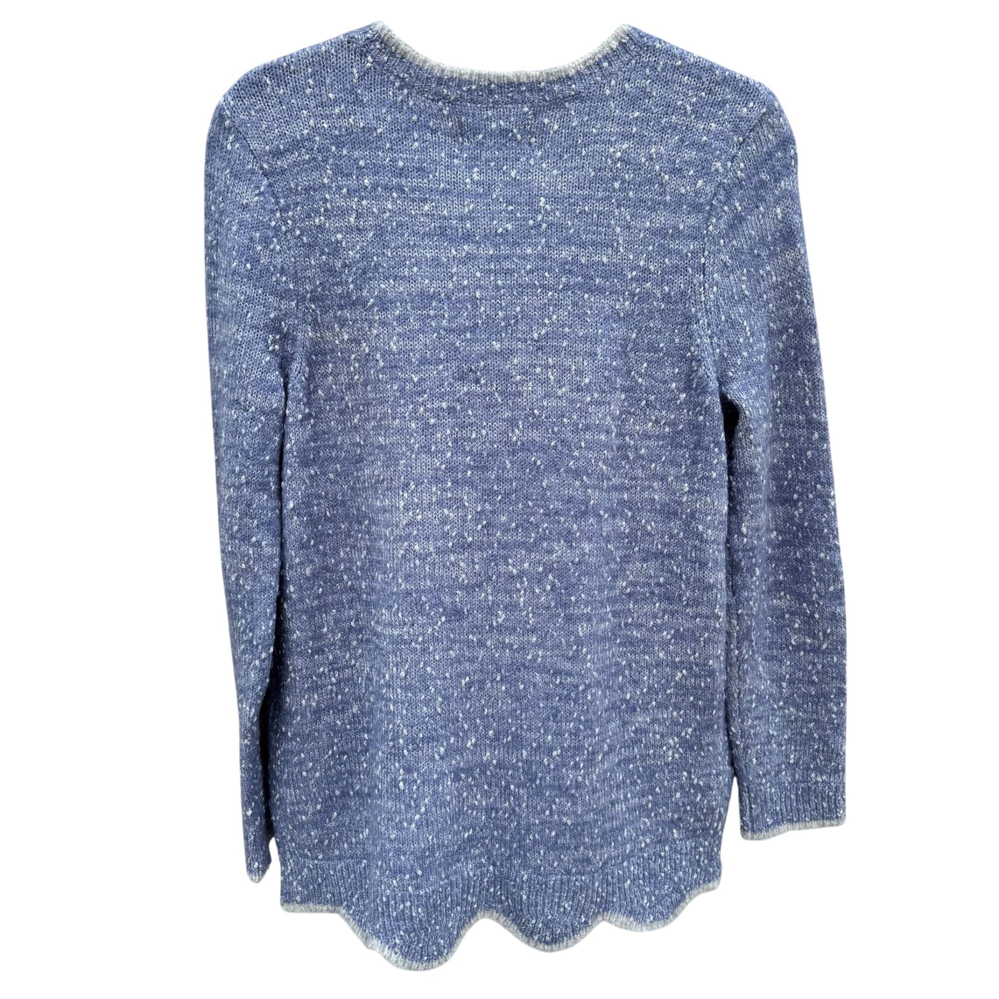 Elle Womens M Blue Speckled Metallic Knit Sweater Scalloped Hem Cozy Winter New