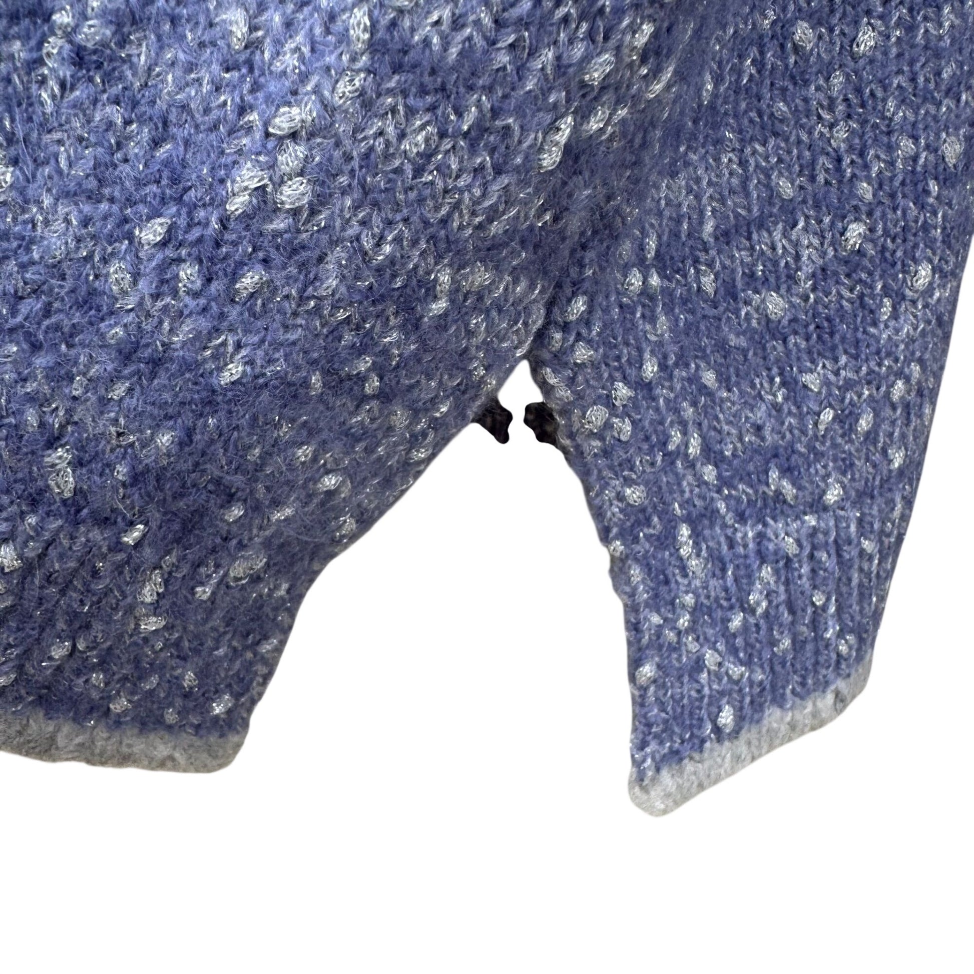 Elle Womens M Blue Speckled Metallic Knit Sweater Scalloped Hem Cozy Winter New