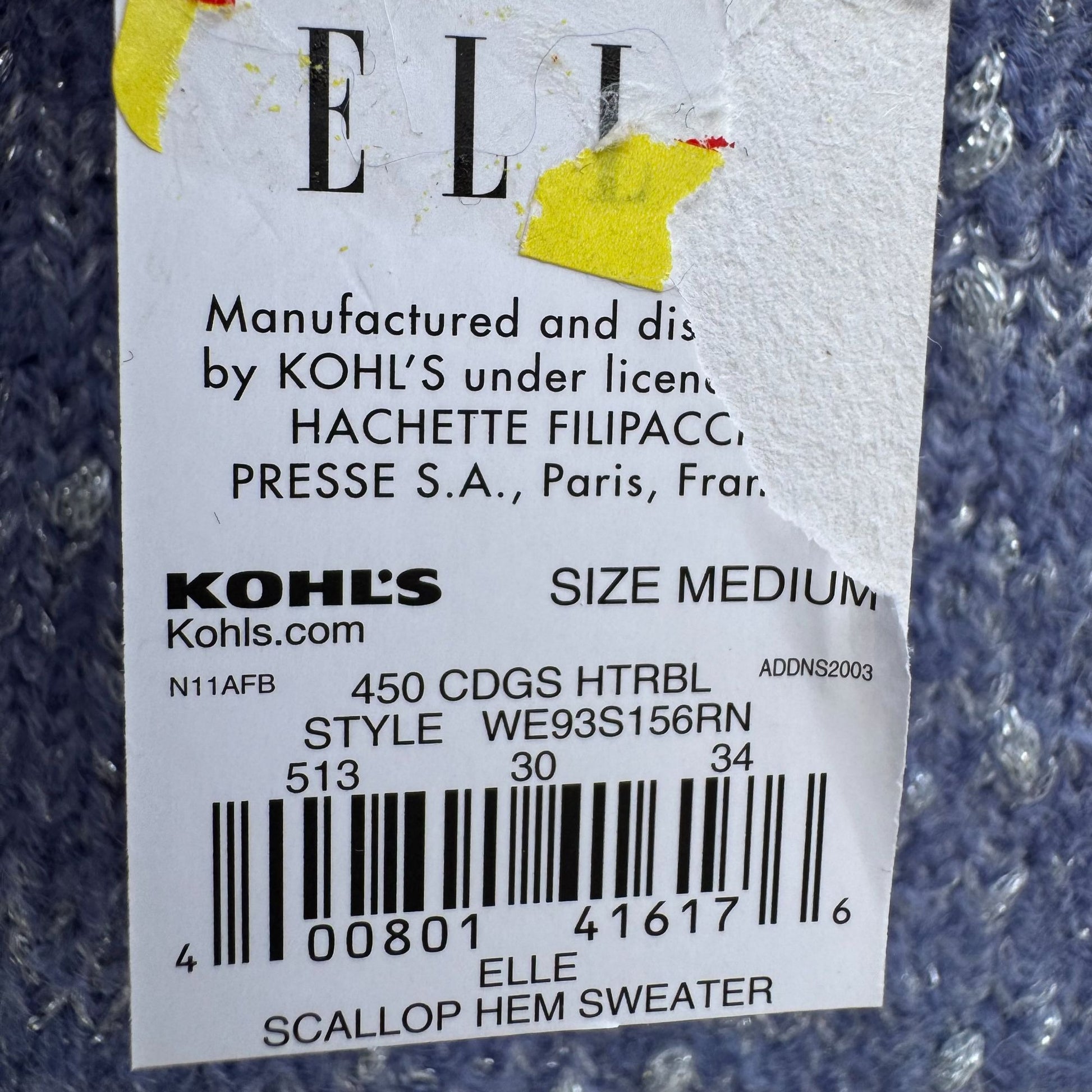 Elle Womens M Blue Speckled Metallic Knit Sweater Scalloped Hem Cozy Winter New