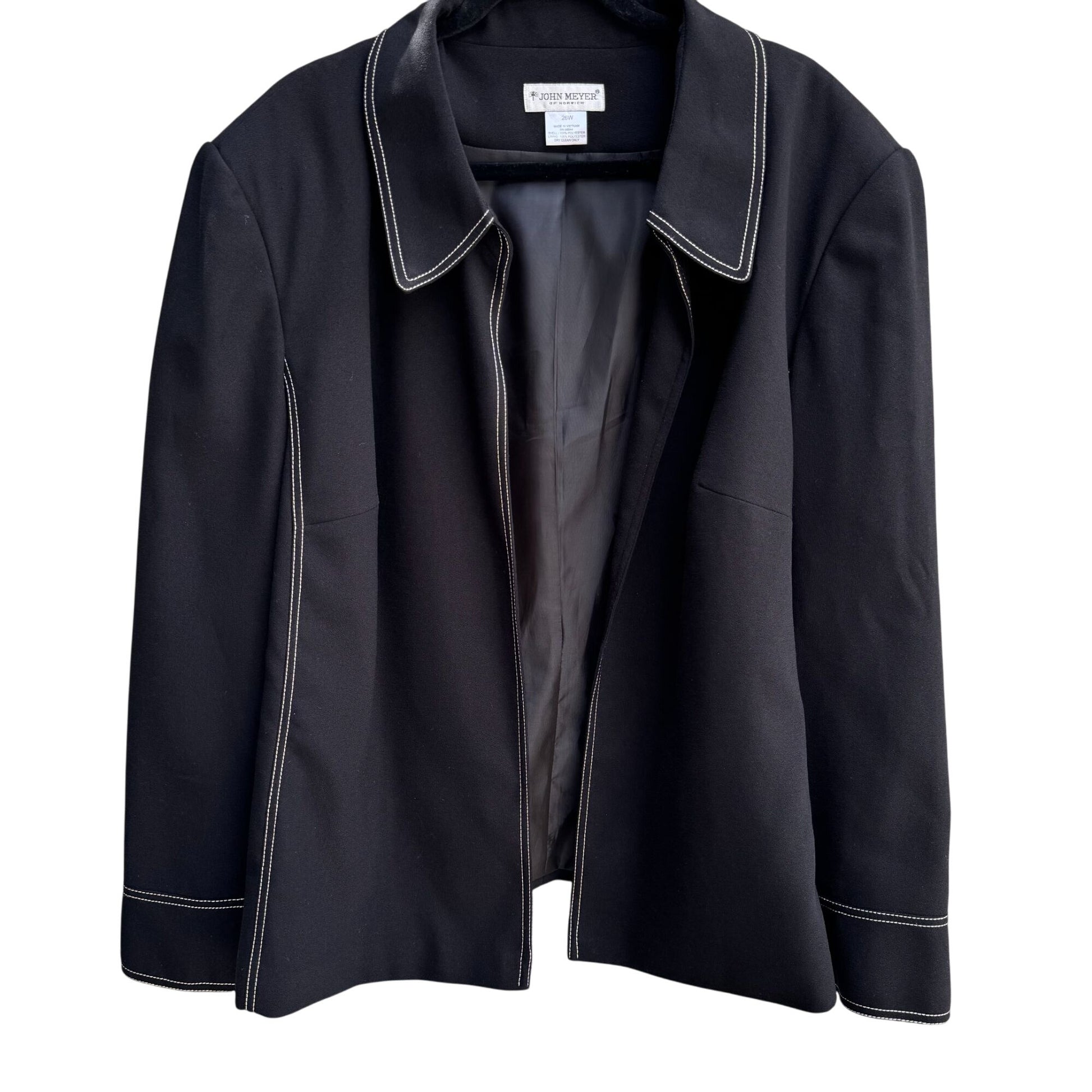 John Meyer Of Norwich Womens Black Contrast Stitch Open Front Blazer Jacket 26W