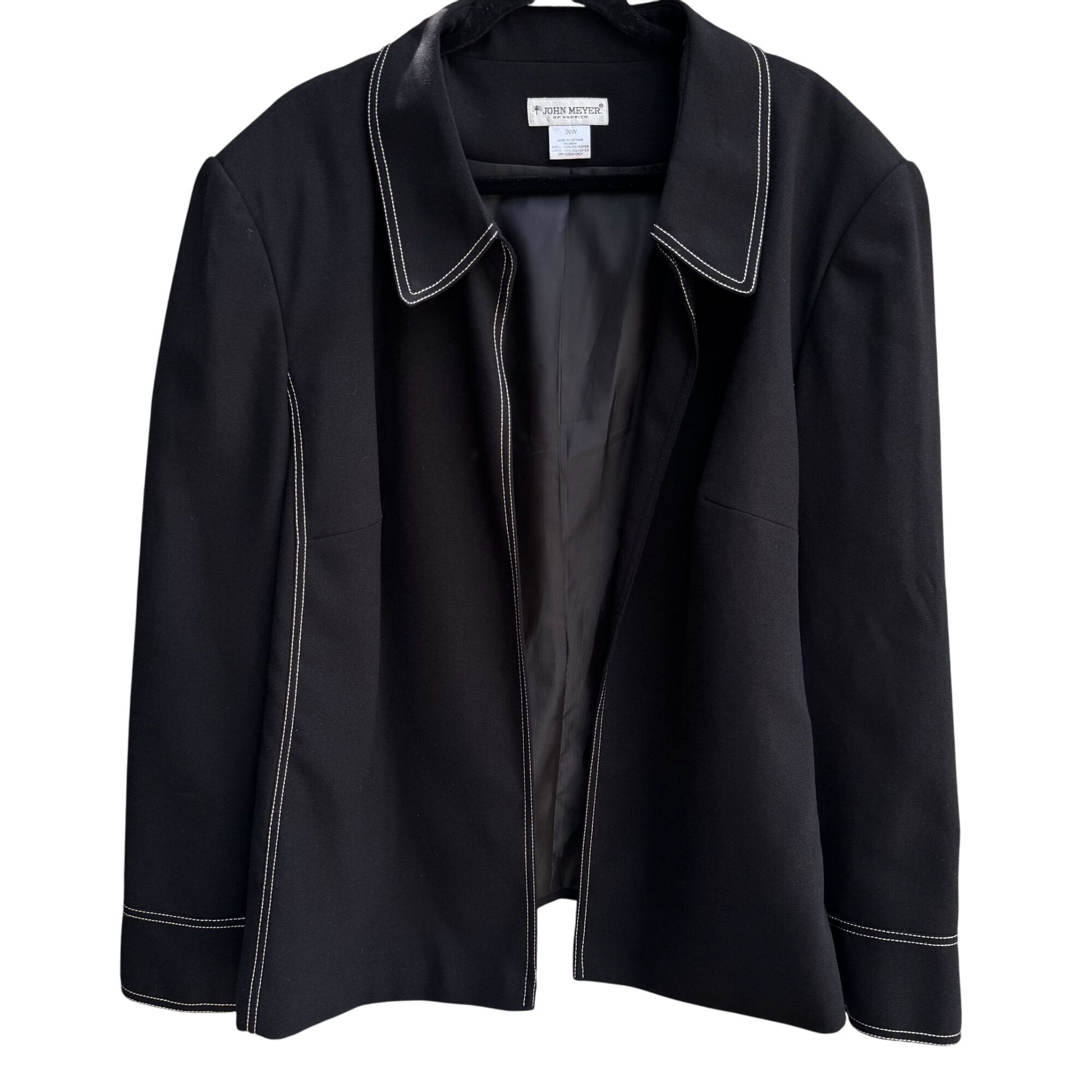 John Meyer Of Norwich Womens Black Contrast Stitch Open Front Blazer Jacket 26W