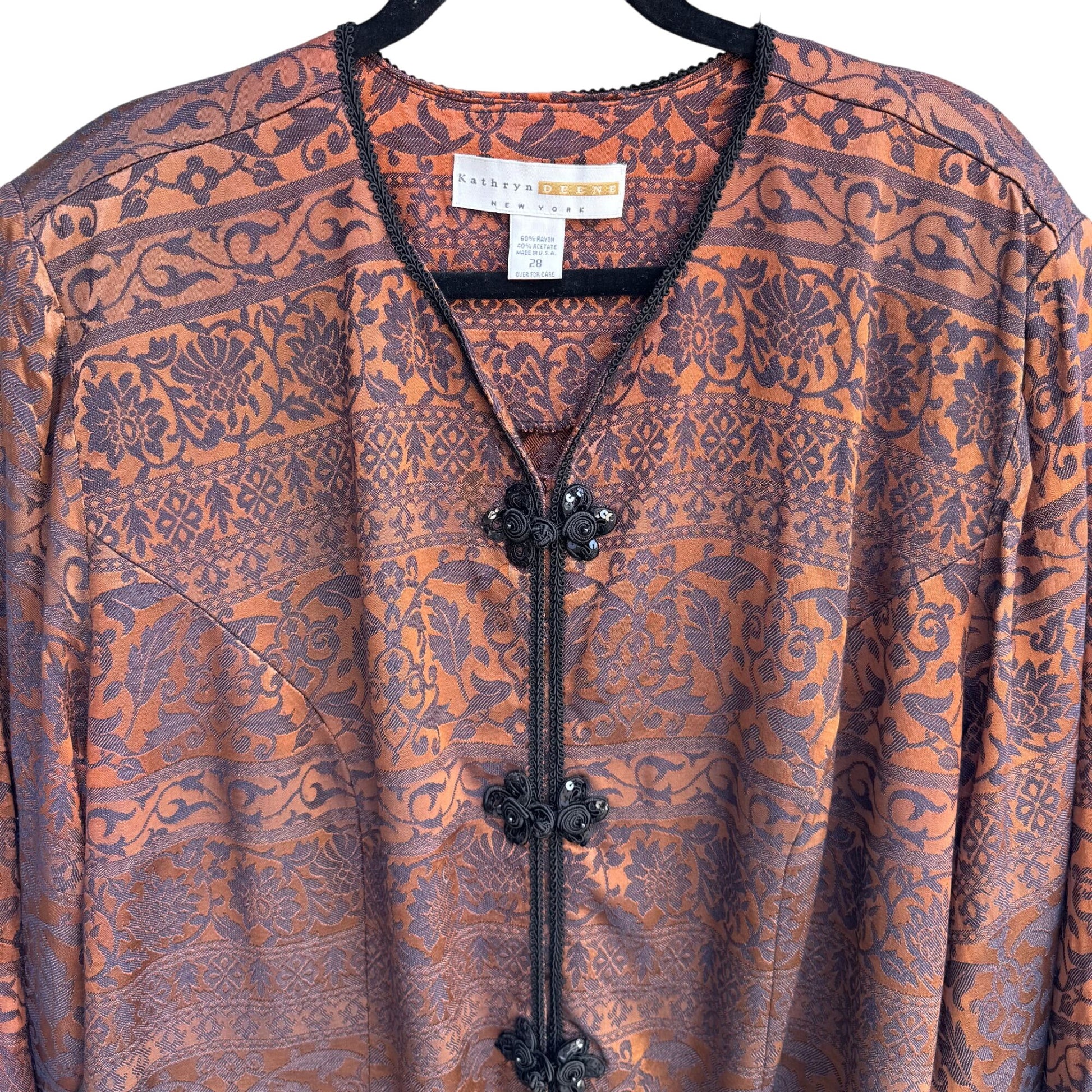 Kathryn Deene New York Vintage Brocade Ornate Sequin Frog Closure Blazer Jacket 28