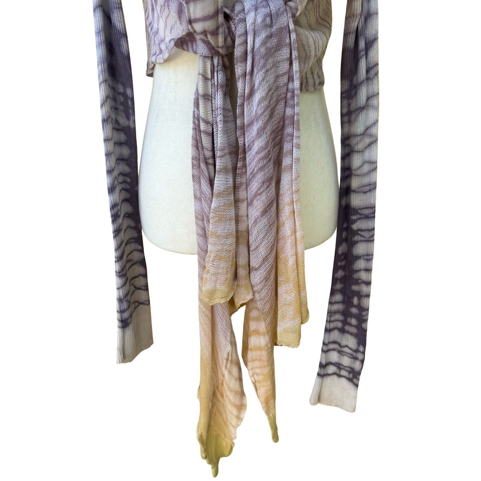 Viviana Uchitel Ethereal Boho Mesh Knit Wrap Cardigan Fairy Tie Dye Abstract OS
